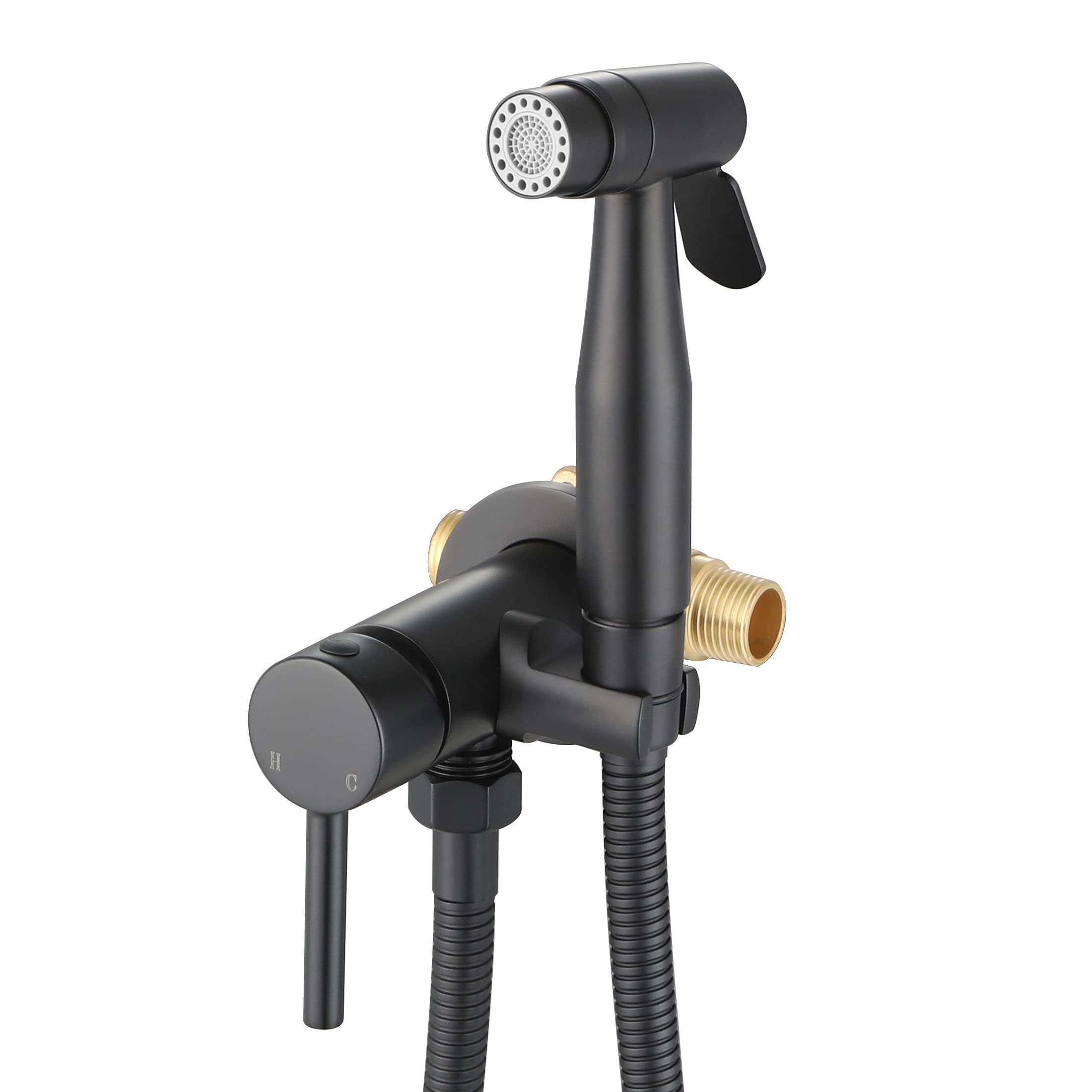Black Handheld Bidet Sprayer with Warm Water - Stainless Steel Toilet Bidet Sprayer with Brass Hot/Cold Mixing Valve (WI9138BK) - Perfect for Bathroom Hygiene & Postpartum Care