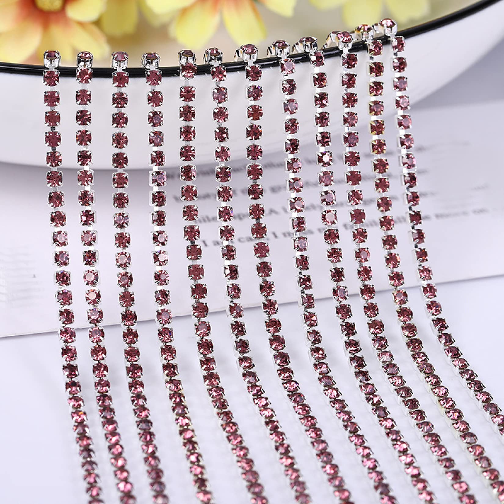 Silver Base Glass Crystal Cup Chain - Clear Rhinestone Chain for DIY Clothing, Bags, Phone Cases & Frames | Jewelry Making, Crafting & Home Decor Accessories