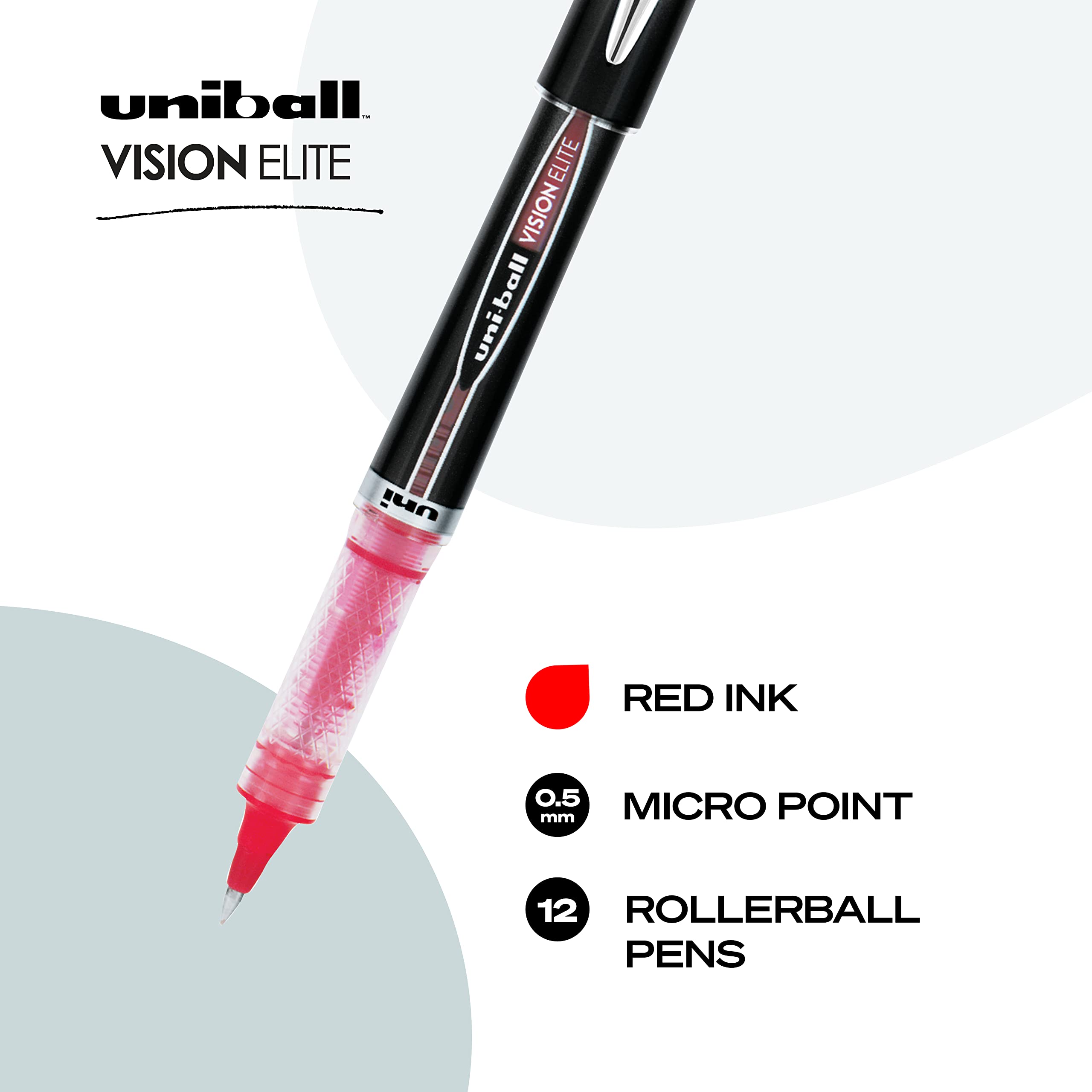 Uni-ball Vision Elite Roller Ball Pen - 0.5mm Extra Fine Point - Red Ink with Black/Red Barrel - Smooth Writing for Office, School & Journaling