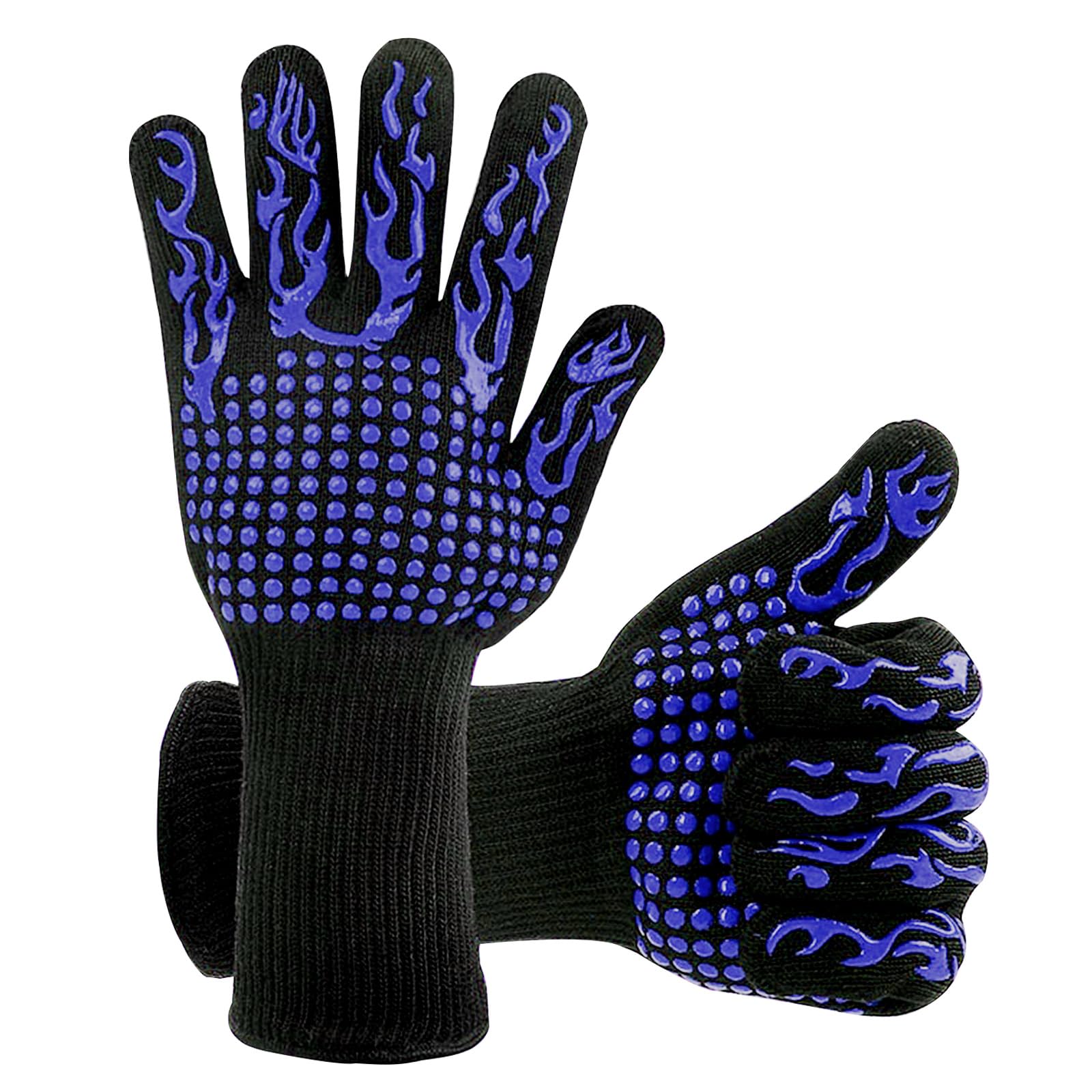 Heat Resistant BBQ Grill Gloves for Blackstone Griddle & Smoker - 1472°F High Temperature Protection with Non-Slip Silicone Palm Pads - Perfect for Barbecue Cooking, Grilling, Cutting & Oven Use (Blue)