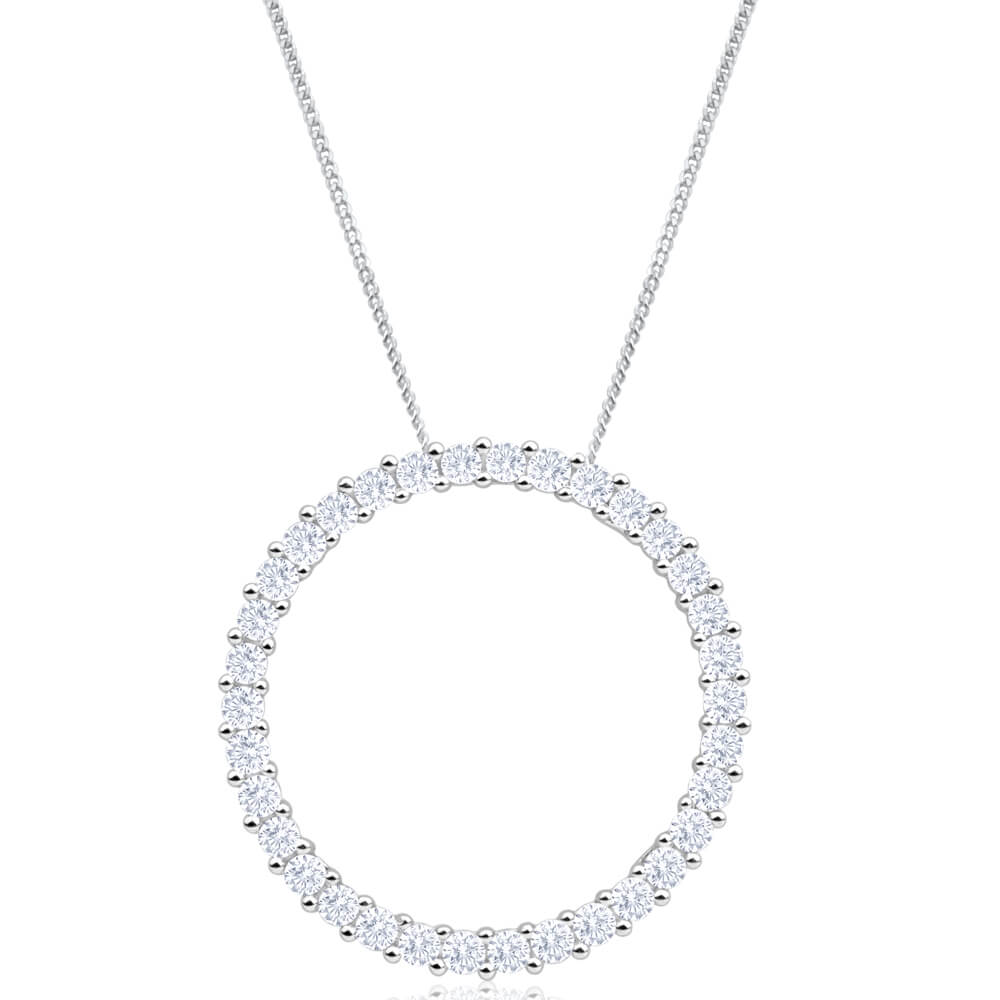 9ct White Gold Circle of Life Diamond Pendant Necklace with 18