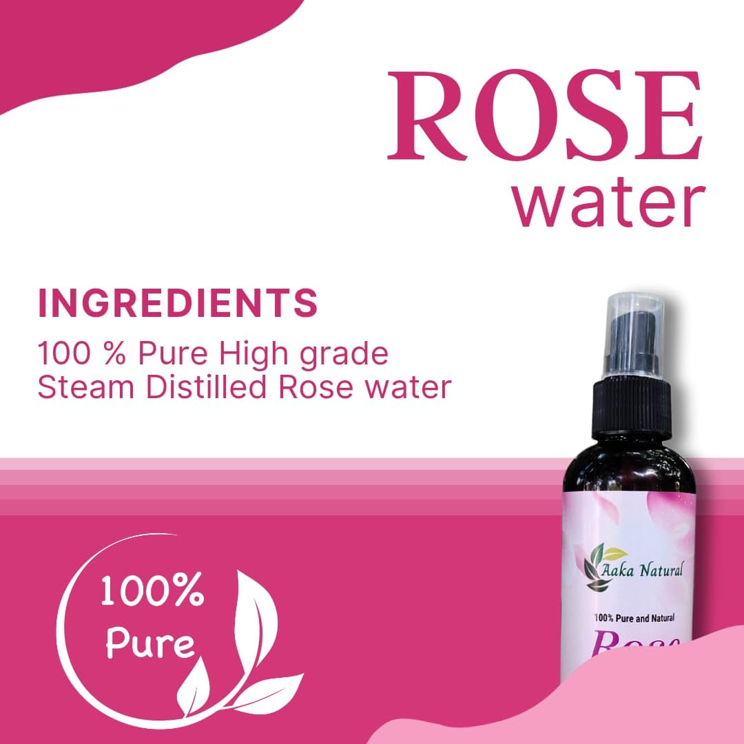 **Aaka Natural Premium 100% Pure Rose Water for Face - Paraben-Free Cleansing & Toning, Deep Hydration for Women & Men - 200ml | Perfect for Daily Skincare, Makeup Setting & Soothing Irritated Skin**