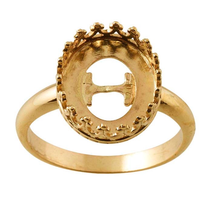 14K Yellow Gold Oval Cabochon Ring Mounting - 12x10mm & 18x13mm Sizes, Gallery Wire Setting, Size 6 & 8 - Perfect for Jewelry Making, Gemstone Rings, and DIY Craft Projects