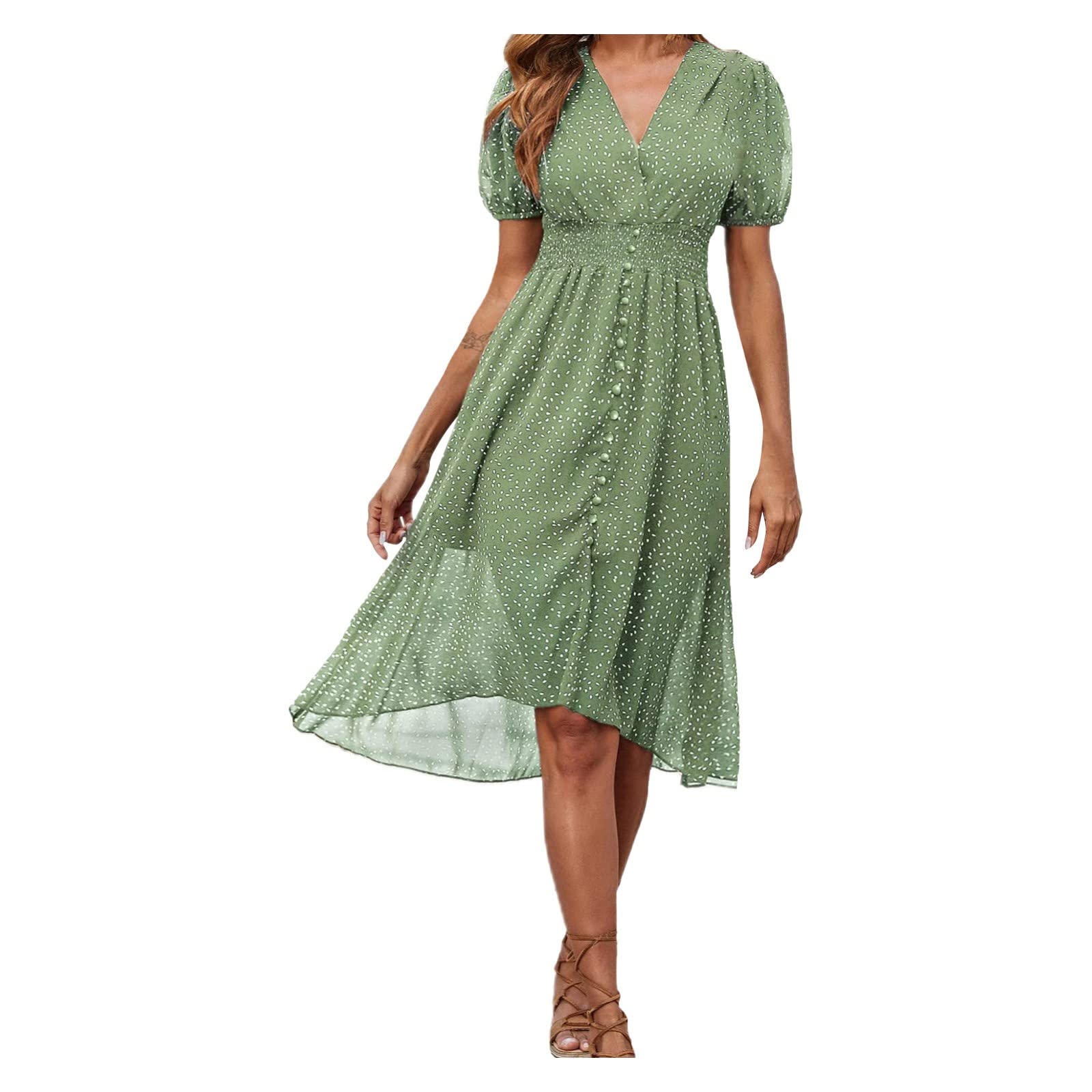 Women's Floral Print V-Neck Puff Short Sleeve Hoodie Sweatshirt Dress - Boho Summer Ruffle Dress for Casual Outings, Beach Cover-Up & Festival Wear