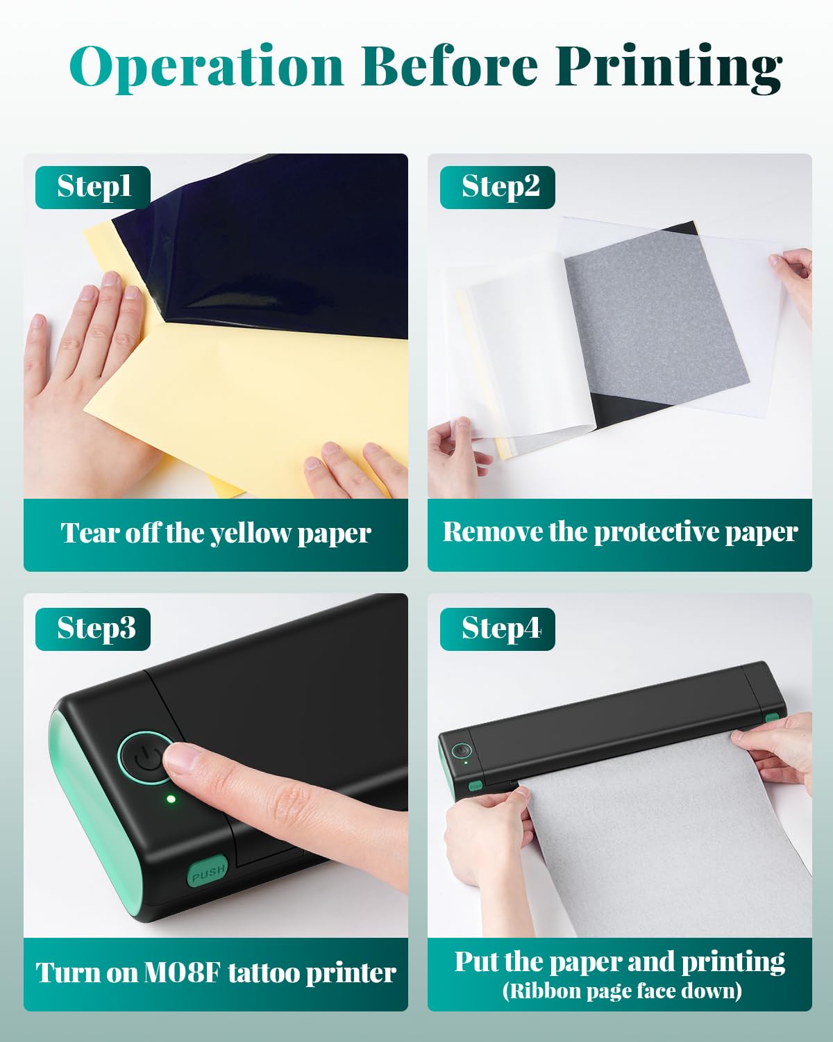 Phomemo M08F Wireless Tattoo Stencil Printer Machine - Thermal Tattoo Printer for Professional Artists | Smartphone, Tablet & PC Compatible | Includes 10pcs Transfer Paper (Black & Green) | Perfect for Tattoo Studios, Home Use & Traveling Artists