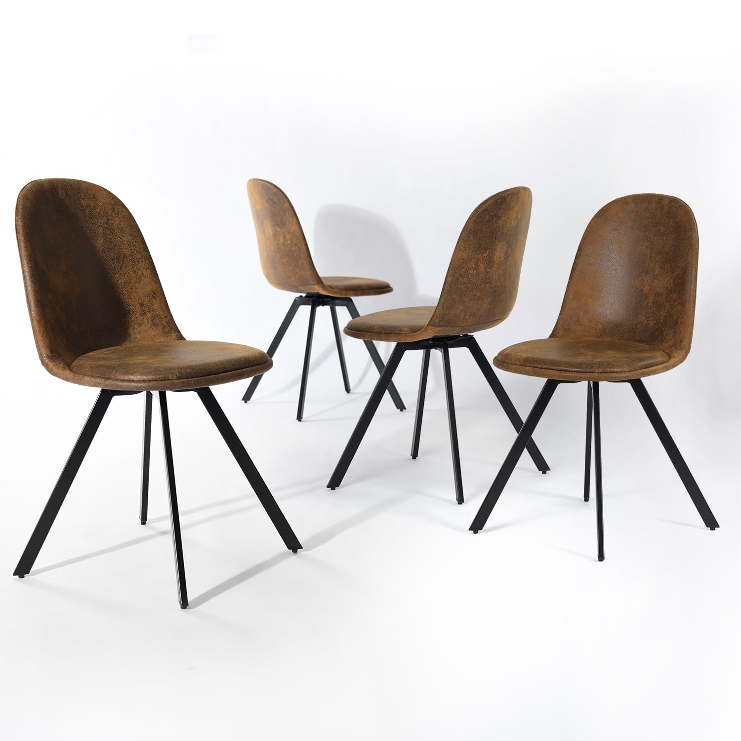 FurnitureR 360° Swivel Dining Chairs Set of 4 - Modern Armless Side Chairs with Sturdy Metal Base & Rotating Cushion - Suede Brown Upholstered Seating for Dining Room, Office Conference, Bedroom, and Home Decor