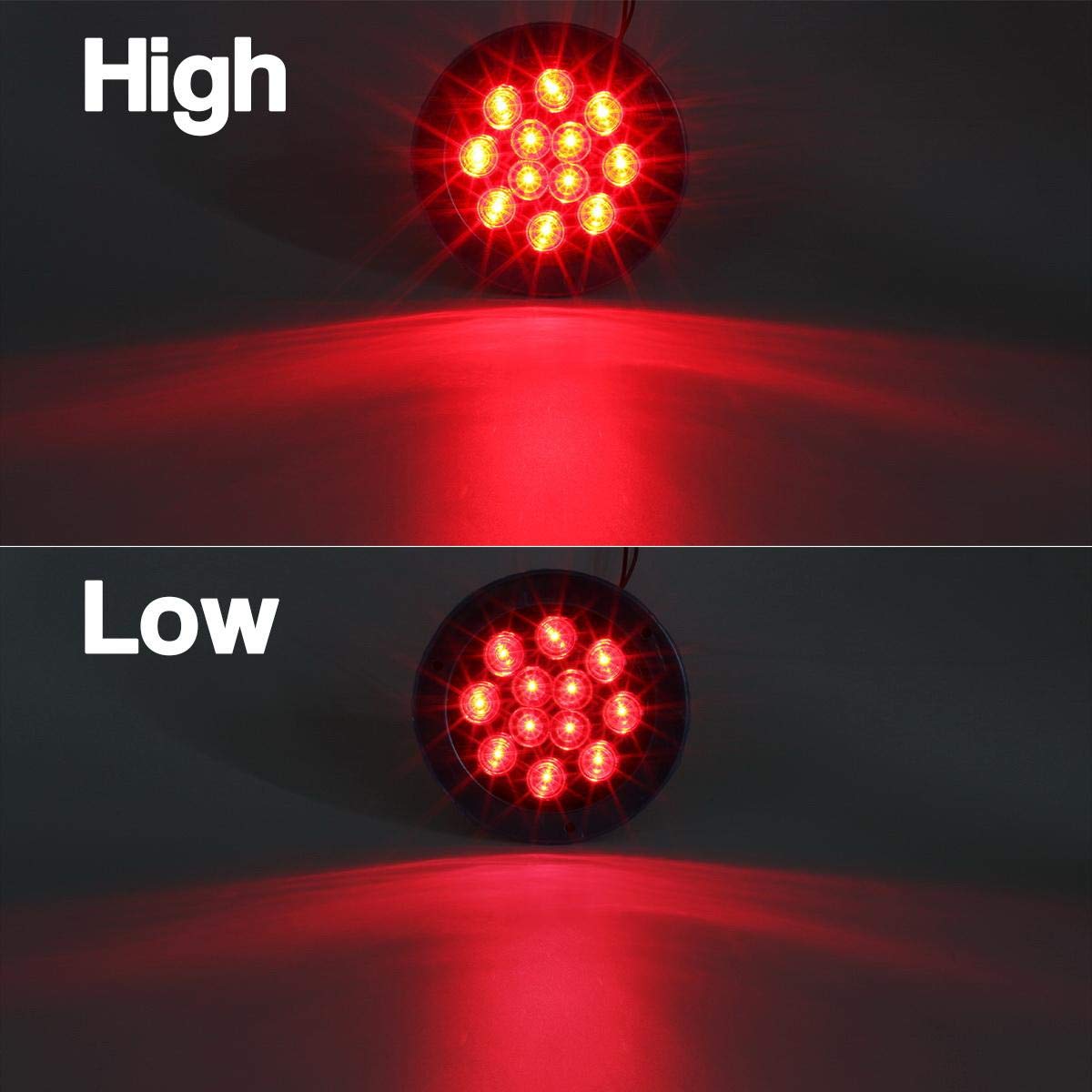 Partsam 8Pcs 4 Inch Round LED Stop Turn Tail Lights - Red 12LED Flange Mount for Trucks, Trailers & RVs - Waterproof Brake, Turn Signal & Running Lights with Chrome Bezels - 12V DC - Ideal for Heavy-Duty Vehicles & Off-Road Adventures