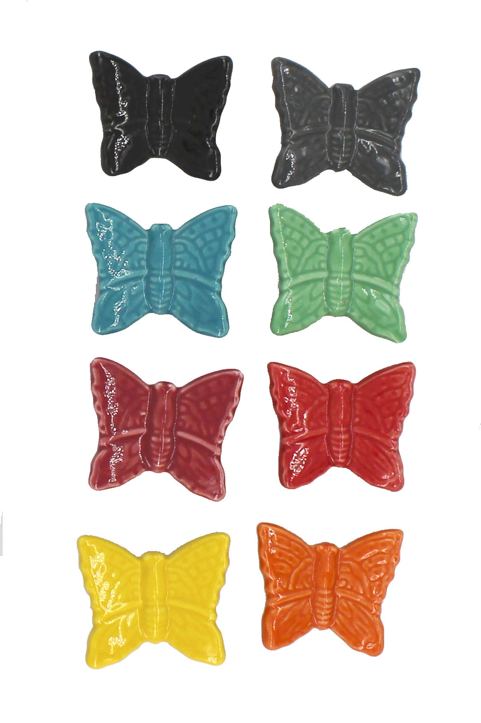 8 Pack Green Butterfly Ceramic Drawer Knobs with Zinc Alloy Base - Vintage Cabinet Pulls, Dresser Handles for Wardrobe, Kitchen, Bathroom & Furniture Upgrade