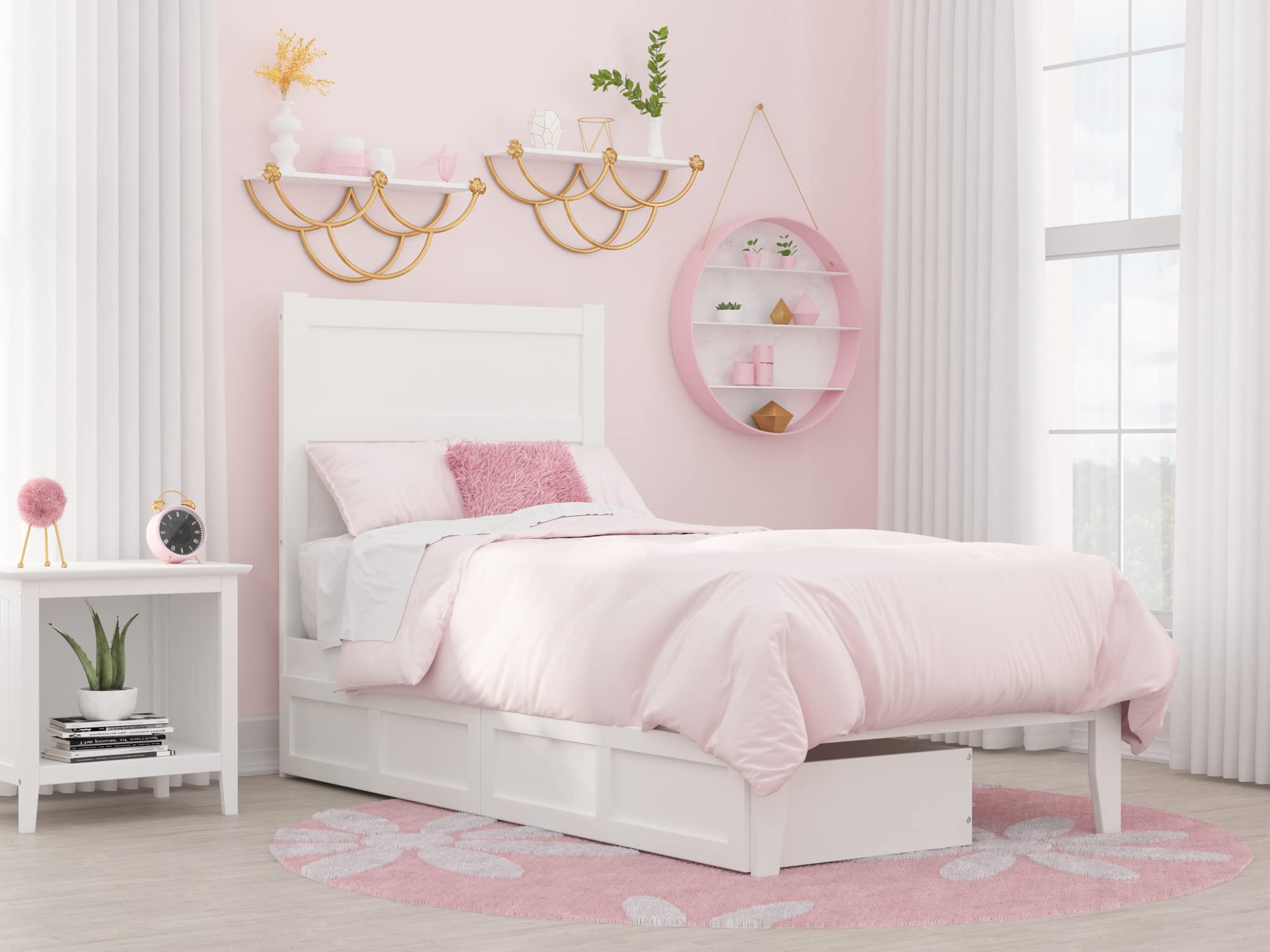 AFI NoHo Twin Size Platform Bed with Storage Drawers & USB Charging Station - White Wooden Frame for Small Space Bedroom, Dorm Room or Guest Room