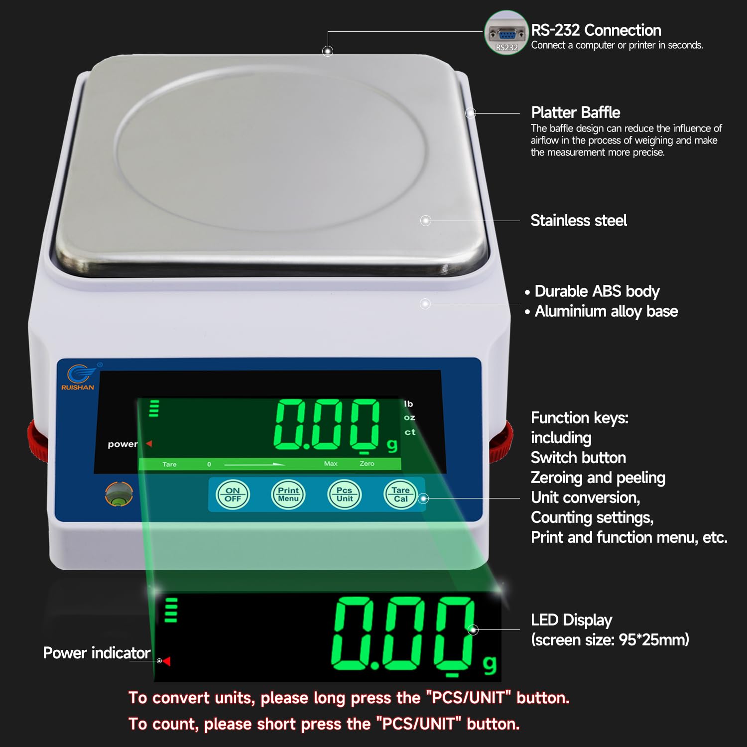 High Precision 5000g x 0.01g Digital Analytical Balance Scale - Scientific Lab Weighing for Jewelry, Pharmacy & Chemistry - Accurate Gram Scale for Industrial & Laboratory Use