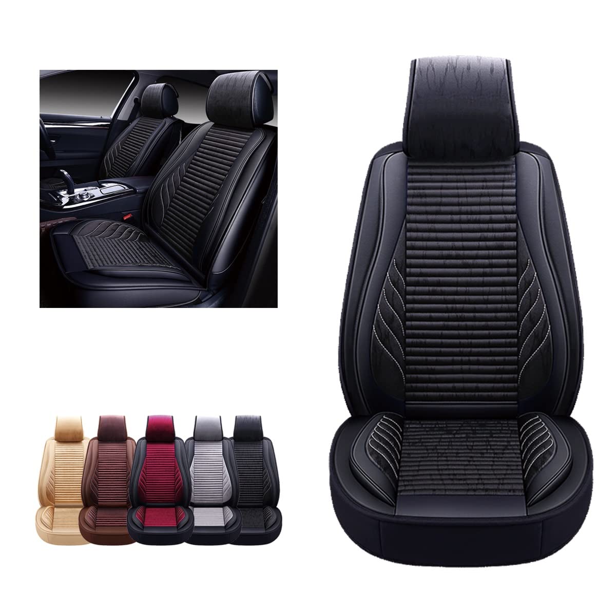 Premium Nappa Leather Car Seat Covers (2-Piece Set) - Universal Fit for Most Cars, SUVs & Trucks - Black Auto Interior Accessories for Comfort & Protection - Perfect for Daily Commute, Road Trips & Vehicle Decor (OS-005)