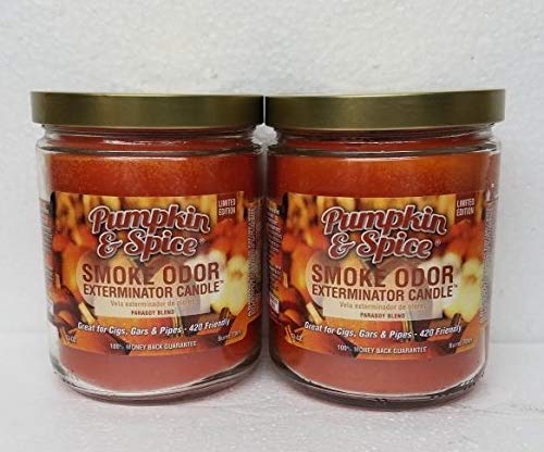 Smoke Odor Eliminator Candle - 13oz Pumpkin Spice Scented Jar Candles (Set of 2) | Home Air Freshener for Kitchen, Living Room & Bathroom