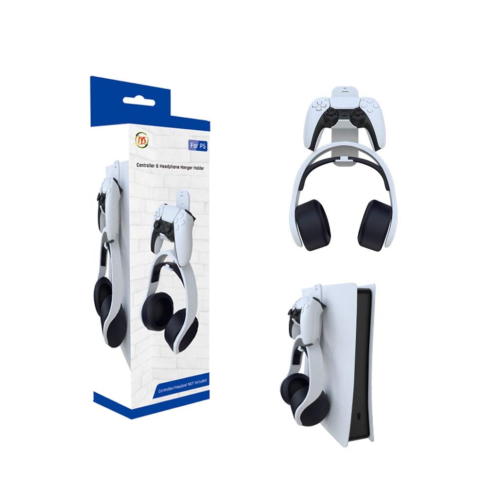 ECHZOVE PS5 & Xbox Controller and Headset Wall Mount - Dual Headphone & Gamepad Holder for Playstation 5, Xbox Series X/S - Space Saving Organizer for Gaming Setup (White) - Perfect for Bedroom, Game Room & Office Organization