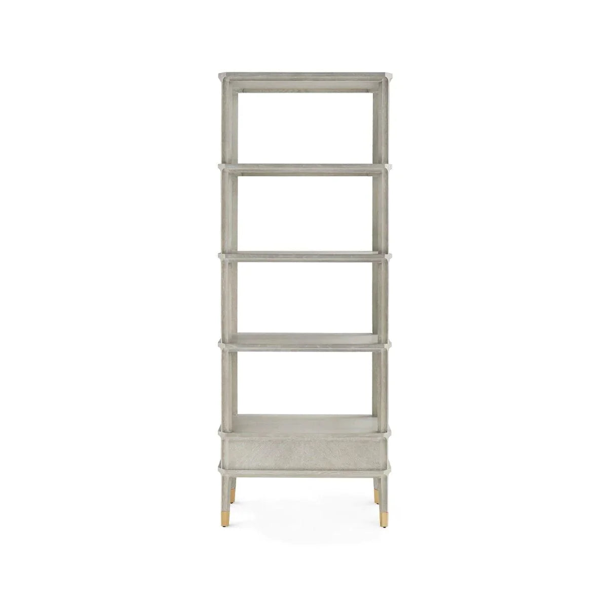 Gray Cerused Oak Bertram Etagere Shelf - Modern Wooden Bookcase for Living Room, Bedroom & Office Storage