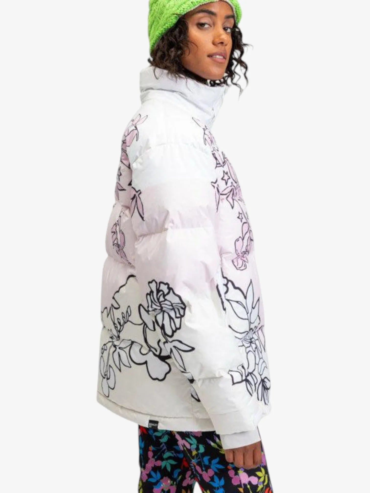 Roxy Rowley Puffer Jacket - Women's Snow Coat with Pink & White Print - Warm Winter Outerwear for Skiing, Snowboarding & Cold Weather Adventures