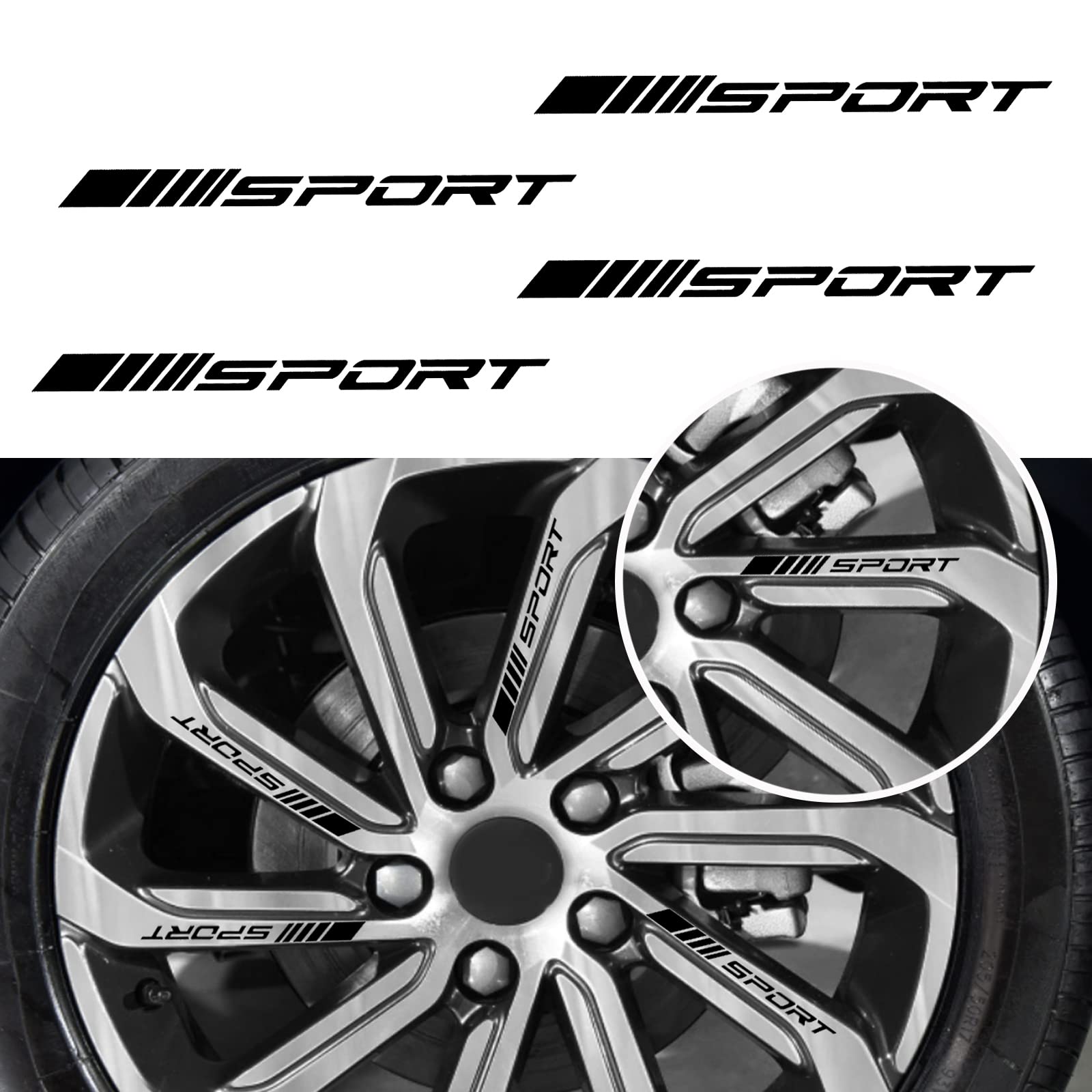 4 Pcs Wheel Rim Decals - Reflective Racing Stripes Stickers for Cars, SUVs & Trucks - Black Sport Emblem Decals for Enhanced Style & Night Visibility - Perfect for Car Shows, Street Racing & Off-Road Adventures