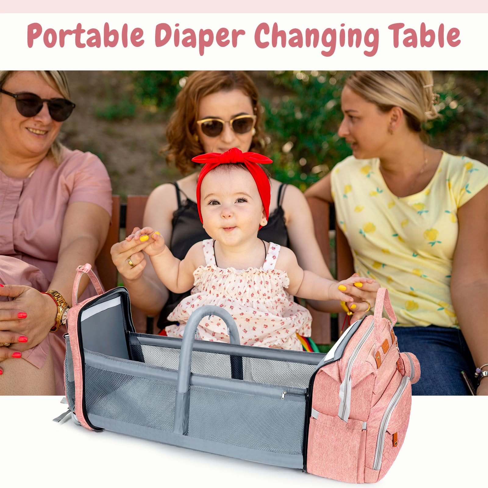 JOYCE Large Diaper Backpack with Changing Station - Multi-functional Baby Bag for Travel & Daily Use - Spacious & Stylish Pink Diaper Bag - Perfect Gift for New Moms & Newborns - Ideal for Daycare, Outings & Family Trips