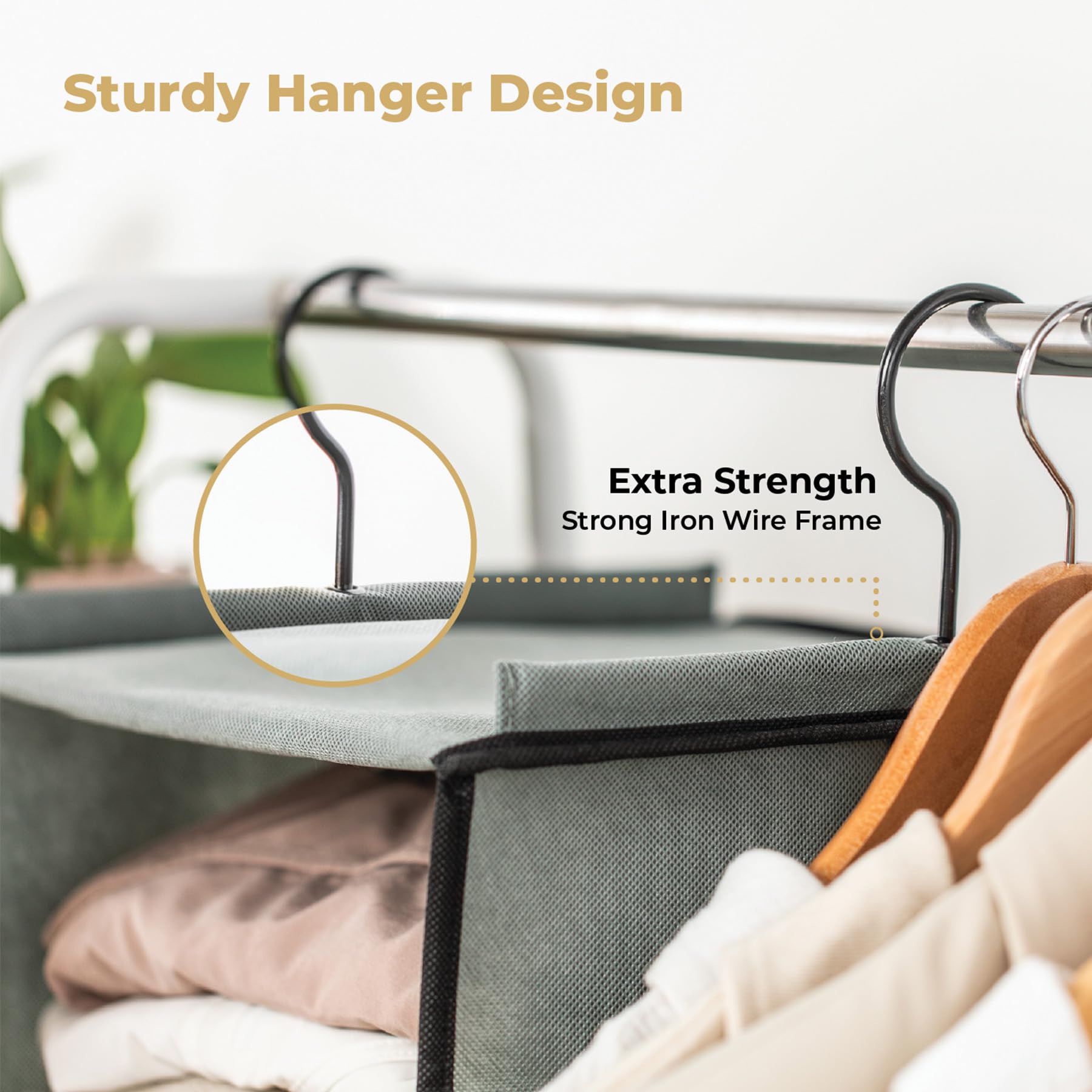 SMIRLY 6-Tier Hanging Closet Organizer with Storage Shelves - Foldable Wardrobe Organizer with 2 Heavy-Duty Hooks for Bedroom, Nursery, Closet & Home Storage - Perfect for Organizing Clothes, Toys & Accessories