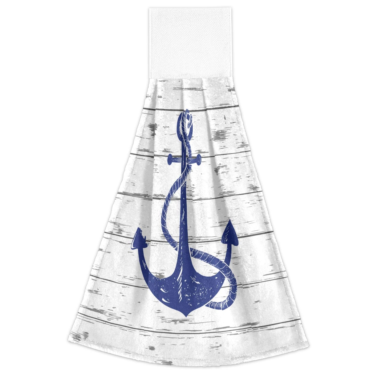 Boccsty Nautical Anchor Hanging Kitchen Towels Set of 2 - Wooden Planks with Starfish & Seashell Design - Hand & Bath Towels for Farmhouse, Tea Bar, Bathroom & Tabletop Decor - Perfect for Coastal, Beach & Rustic Home Styling