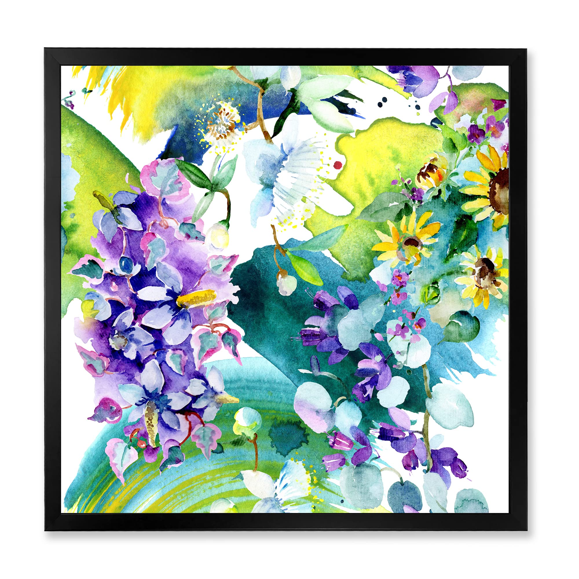 DesignQ Farmhouse Framed Wall Art - Wildflowers and Sunflowers Bouquet Painting for Living Room, Bedroom & Office Decor