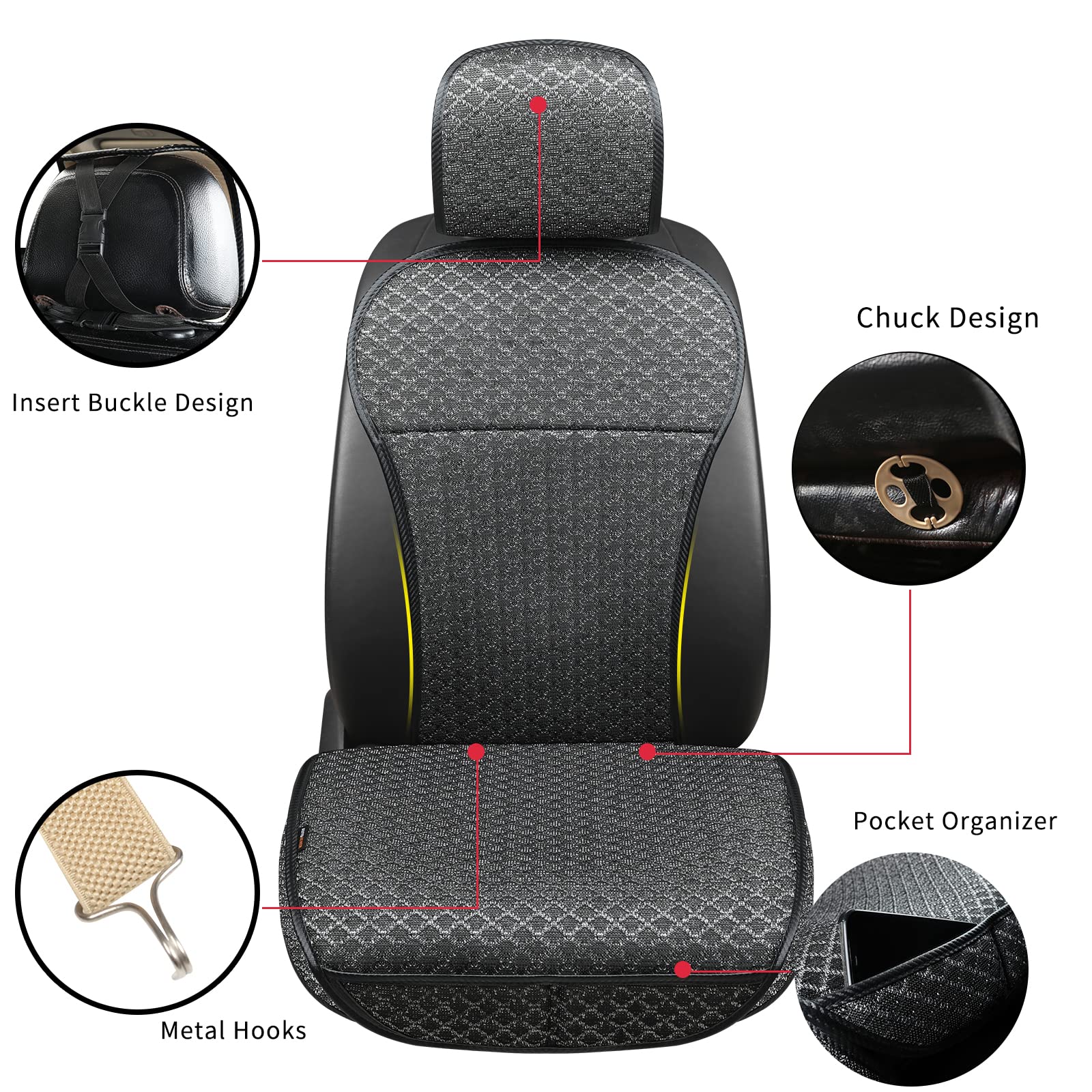 Breathable Universal Car Seat Covers for Front Seats - 2PCs Luxury Airbag-Compatible Seat Protectors | All-Season Comfort & Protection | Perfect for Daily Commute, Road Trips & Long Drives (Black)