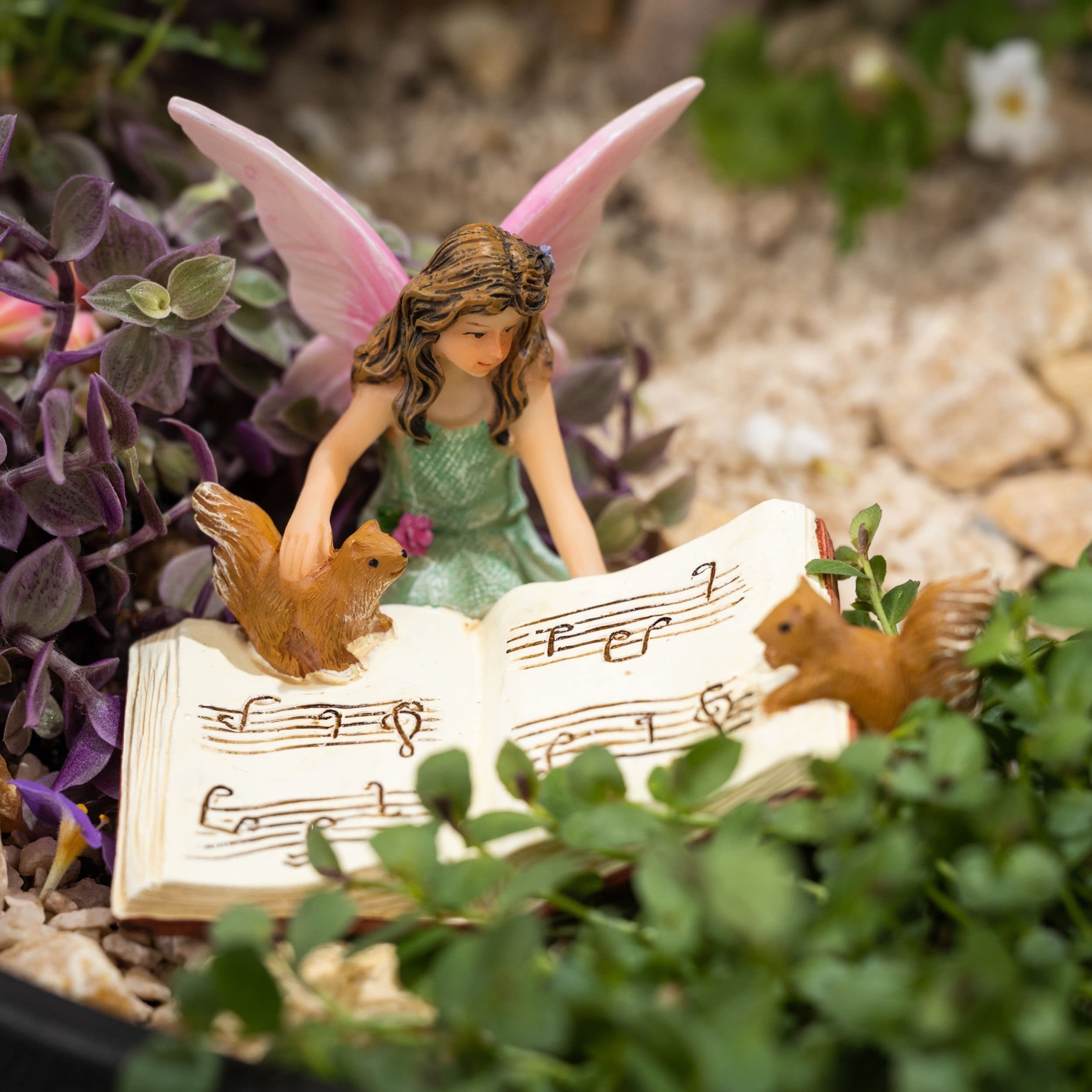 Fairy Garden Figurine - Bonnie with Squirrels Miniature Statue for Indoor/Outdoor Fairy Gardens - Cute Home & Garden Decor Accessory - Perfect for Fairy Houses, Terrariums, and Miniature Landscapes