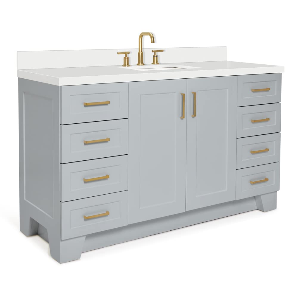 ARIEL Taylor 61-Inch Bathroom Vanity Set with White Quartz Countertop - Grey Double Sink Cabinet for Modern Master Bath & Powder Room Remodel