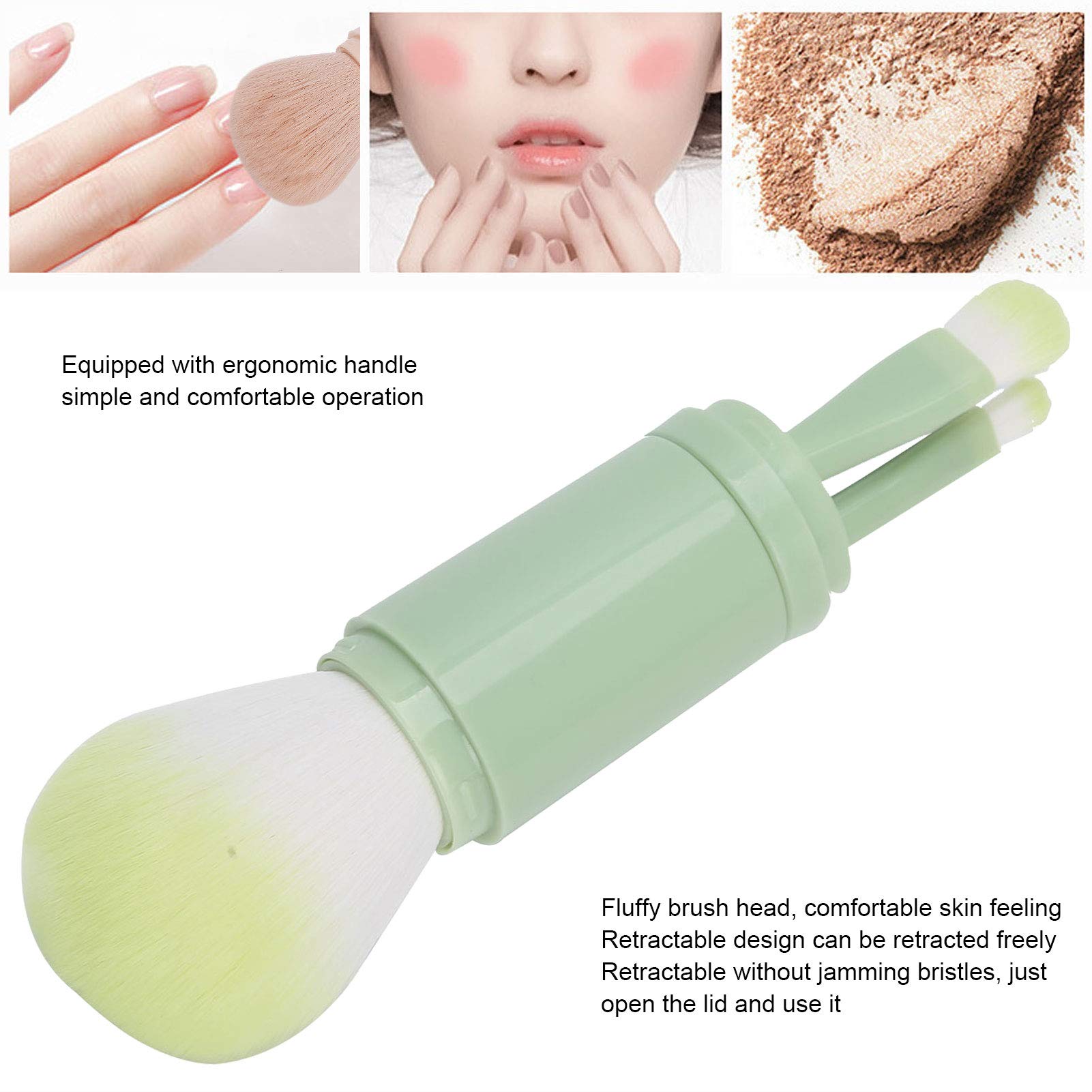 Professional Retractable Makeup Brush with Ergonomic Handle - Soft Powder Brush for Makeup Artists & Beauty Enthusiasts | Perfect for Travel, Salon Use & Home Makeup Application (Green)