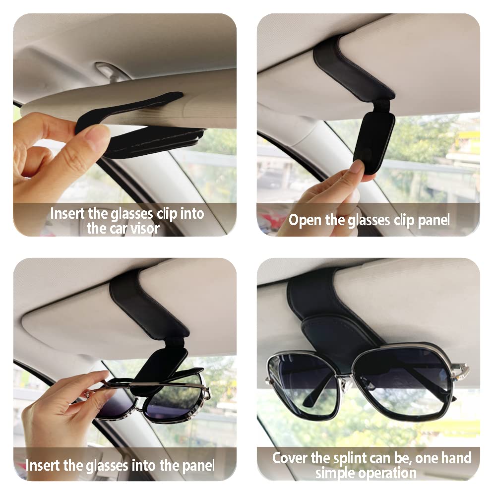 2Pcs Magnetic Leather Sunglass Holder for Car - Universal Eyeglass Hanger Clip & Sun Visor Organizer with Card Slot - Perfect for Driving, Road Trips and Daily Commute Accessories