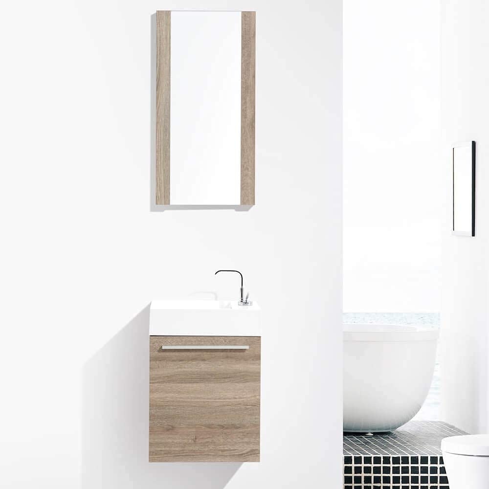 18 Inch Narrow Oak Bathroom Vanity Set with Sink & Mirror - Space-Saving Small Bathroom Vanity for Powder Rooms, Apartments & Tiny Homes