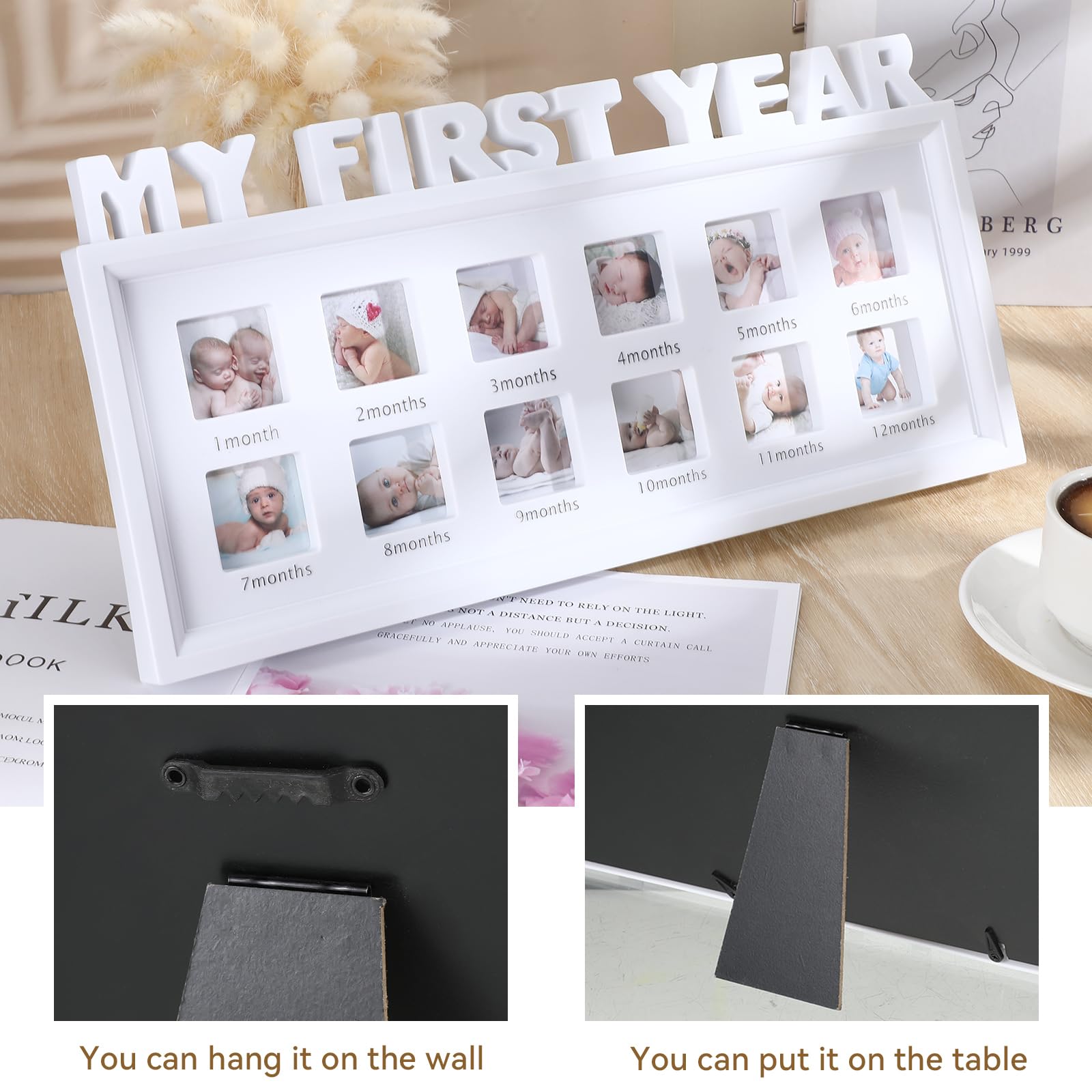 My First Year Baby Picture Frame - Newborn Keepsake Frame for Monthly Milestones | 12 Month Photo Display | White Nursery Decor | Perfect for Baby Showers & 1st Birthday Gifts