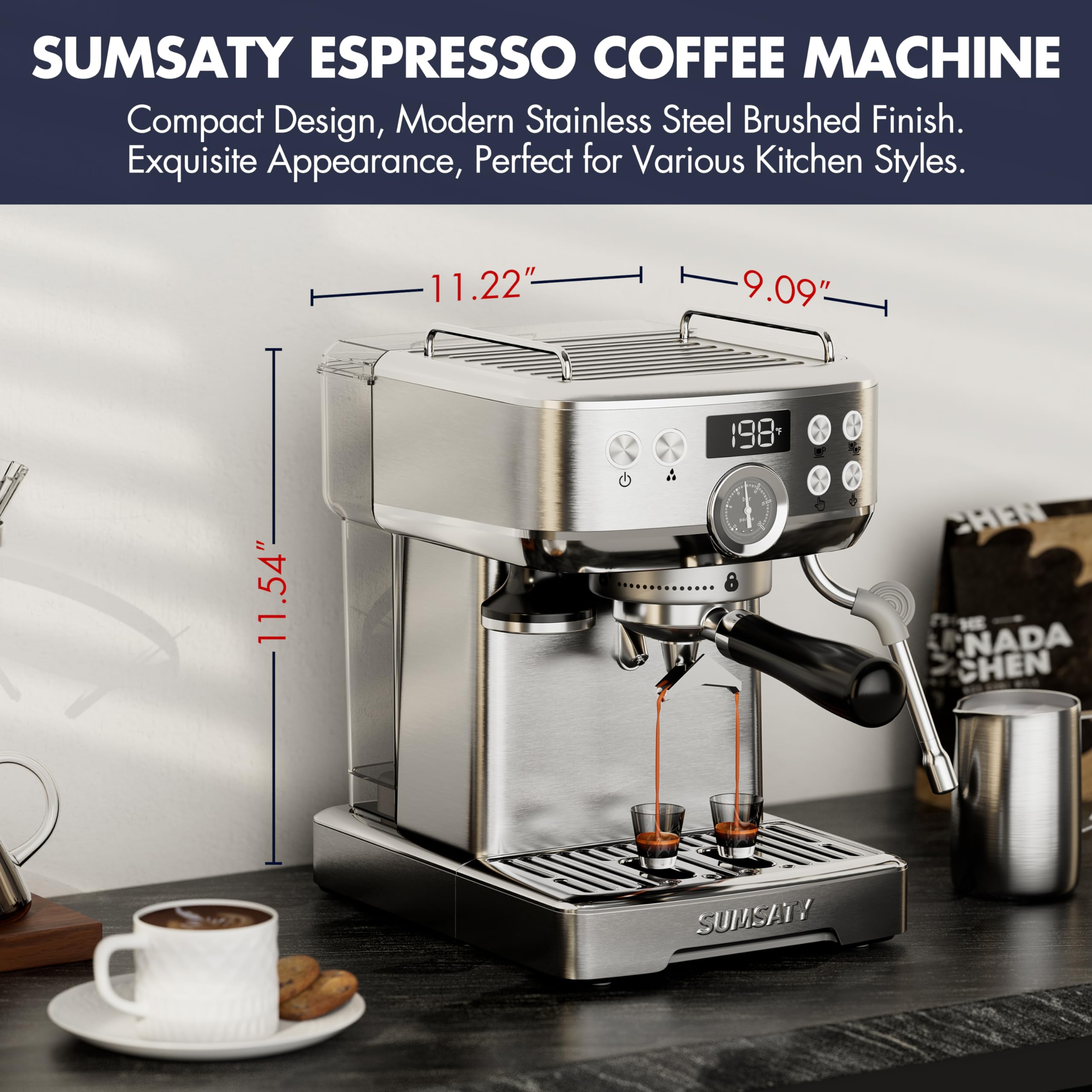 Premium Stainless Steel Espresso Machine with Milk Frother - 20 Bar Pressure, 1.8L Water Tank for Home Baristas - Perfect for Crafting Lattes, Cappuccinos & Macchiatos - Ideal for Coffee Shops, Offices & Gifts