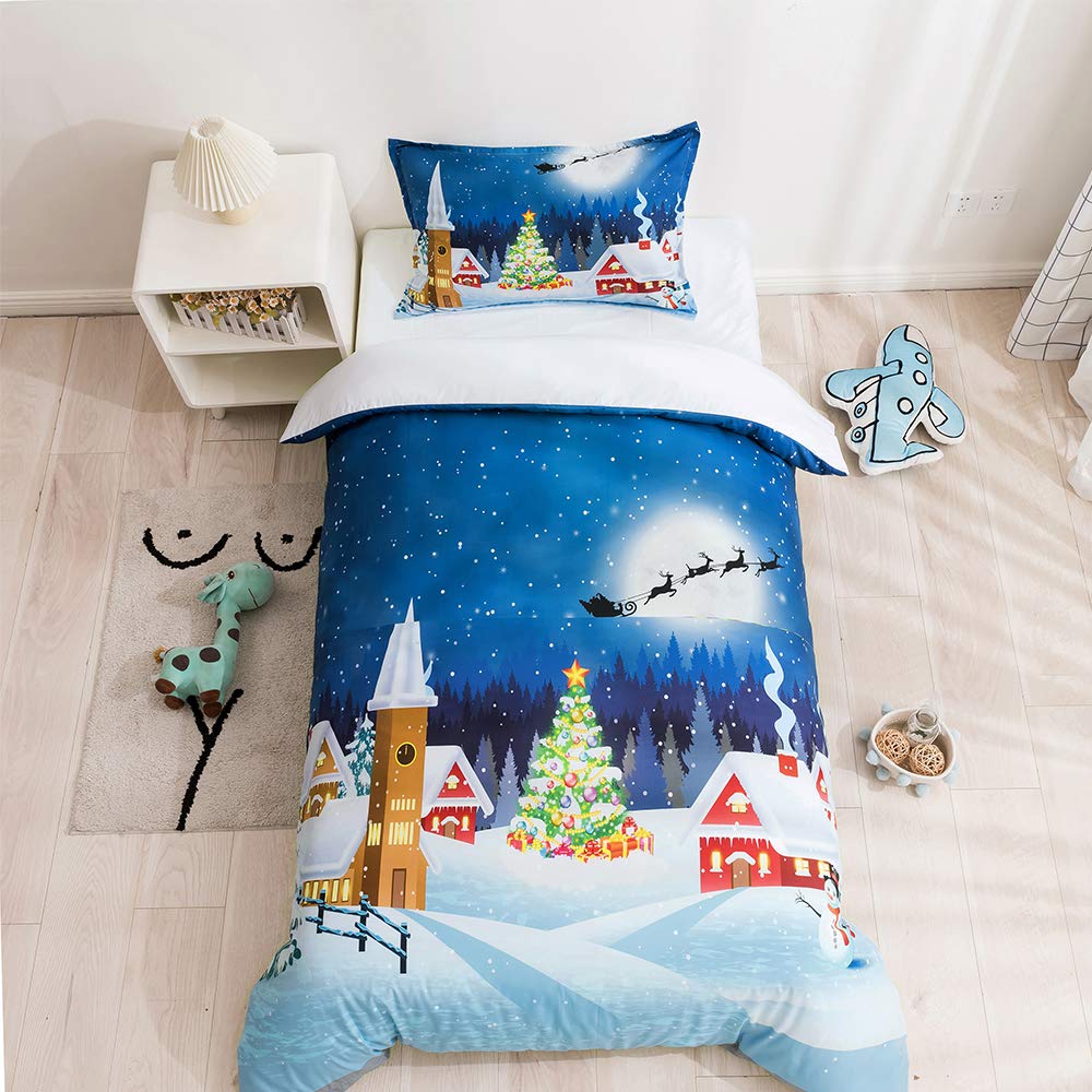 Merry Christmas Bedding Set - Twin Size Snowflake Elk Duvet Cover for Boys, Girls, Women & Teens | Deer Print Modern Quilt Cover Set | Perfect for Holiday Decor & Cozy Winter Bedrooms