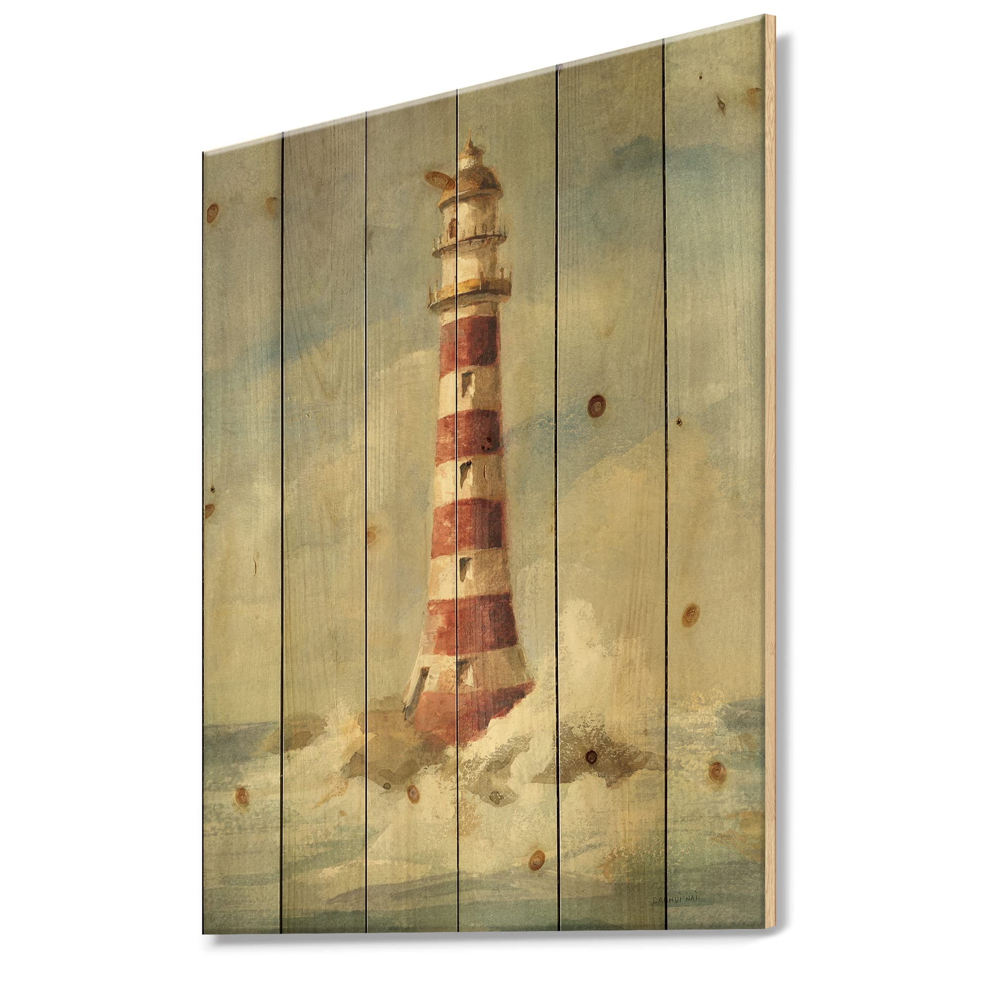 DesignQ Ocean Lighthouse Nautical Coastal Wood Wall Art - Blue Beach-Themed Pine Wood Wall Decor for Living Room, Bedroom & Coastal Home Decor
