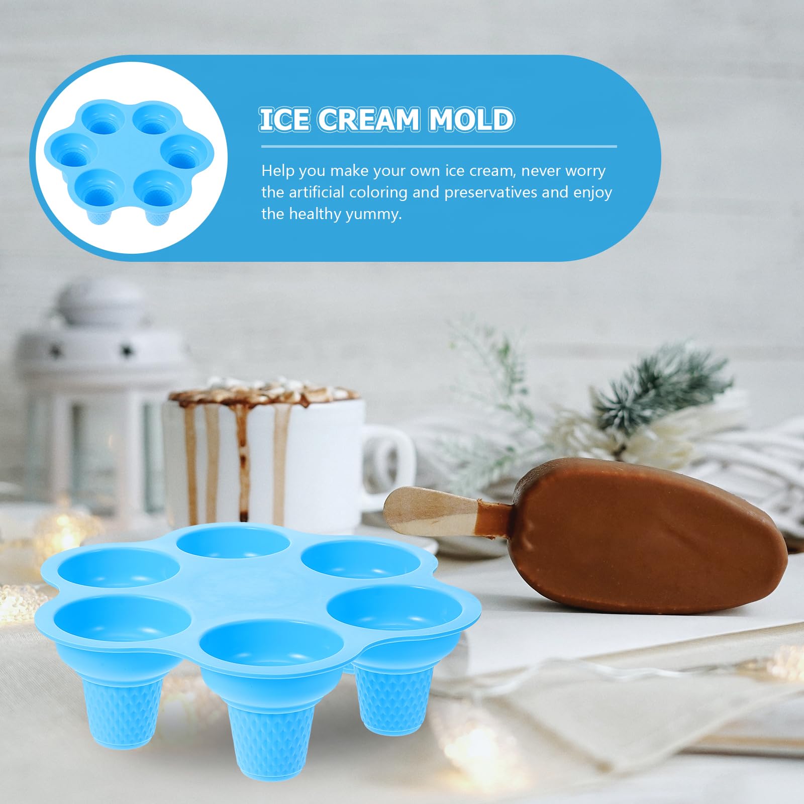 Hemoton 6-Cavity Silicone Popsicle Molds - Reusable Ice Cream Cone & Cake Cup Molds for DIY Chocolate, Dessert Decor, Wedding Cakes - BPA-Free Baking Ice Cube Tray for Homemade Treats (Blue) | Perfect for Summer Parties, Kids Snacks & Holiday Baking