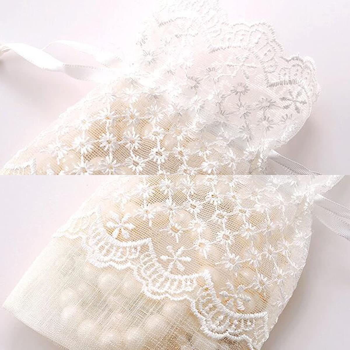 Snadulor 10 Pcs White Lace Organza Gift Bags - 3.9 x 5.5 Inch Sheer Wedding Favor Bags for Candy, Party Favors, Bridal Shower & Birthday Gifts - Perfect for Wedding Decorations, Baby Showers & Holiday Gift Wrapping