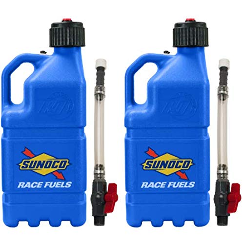 Sunoco Vented 5 Gallon Gas Can with Spout Hose - 2 Pack Blue Fuel Container for Lawn Mowers, Generators & Outdoor Equipment