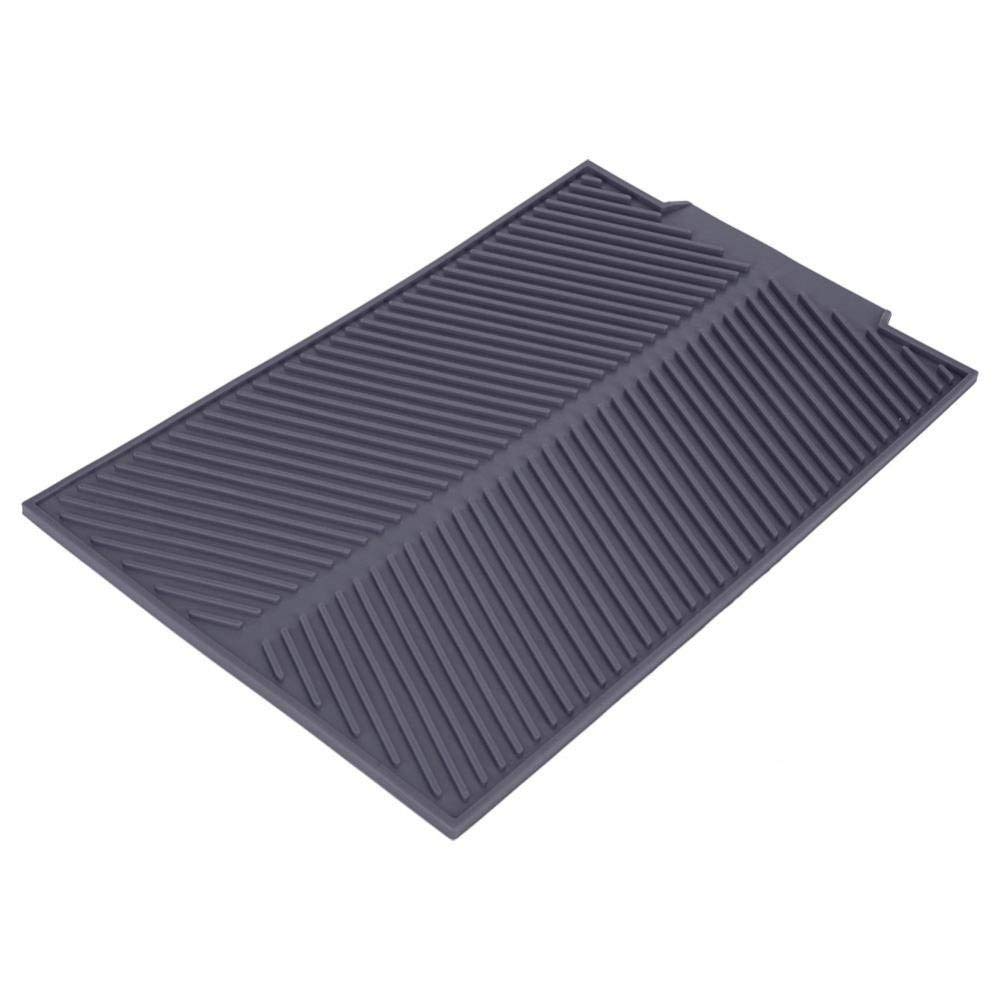 Fdit Silicone Drain Mat - Rectangle Dish Drying Pad, Heat Resistant & Slip-Proof Kitchen Tray (Grey) | Perfect for Countertop, Sink & Dish Rack Organization