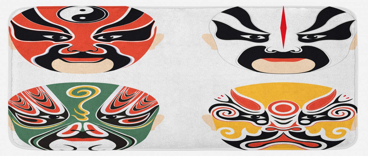 Ambesonne Kabuki Kitchen Mat - Non-Slip Plush Decorative Rug with Oriental Mystic Design, 47