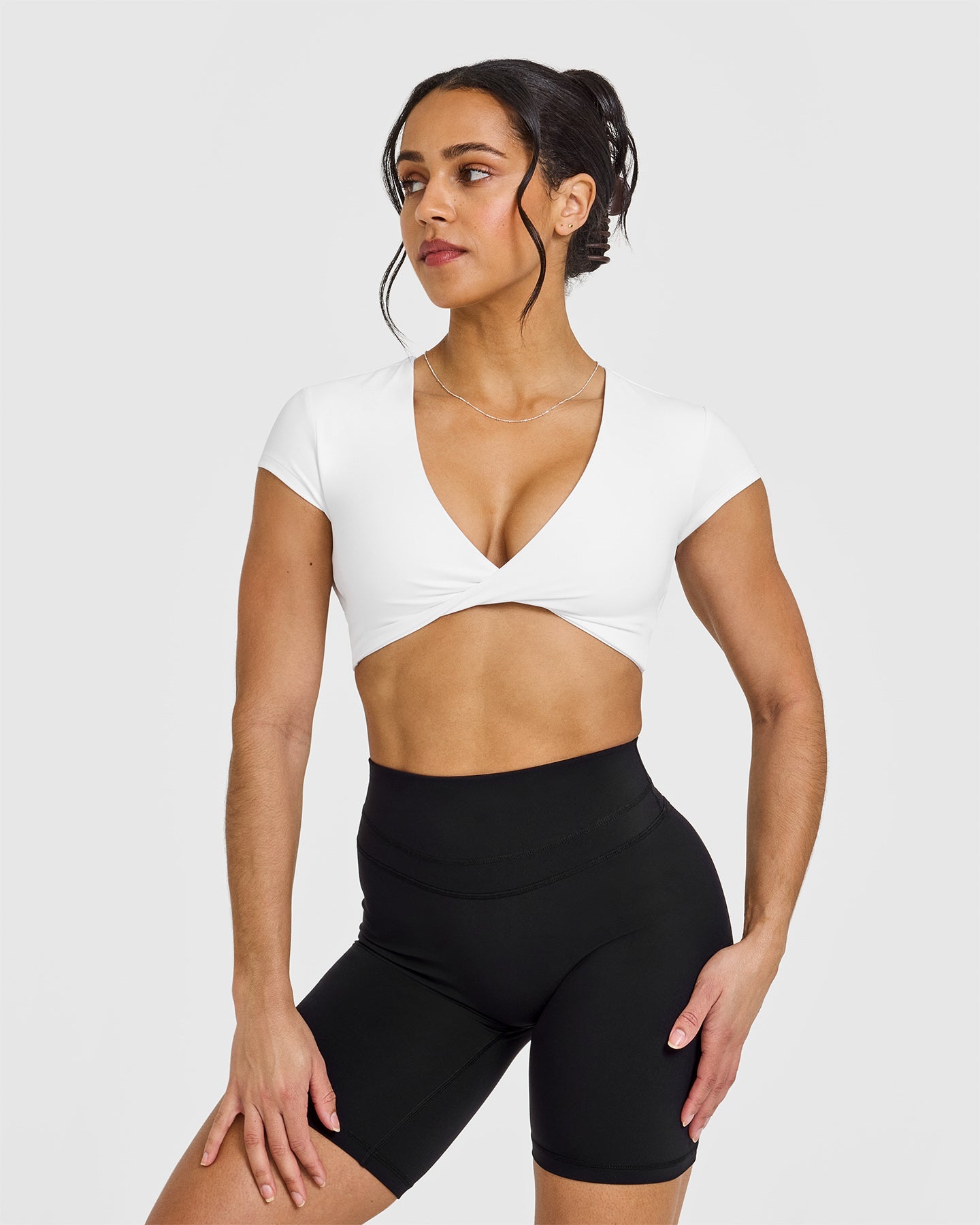 Trendy White Twist Front Short Sleeve Crop Top for Women - Perfect for Summer Outfits, Beach Vacations & Casual Wear