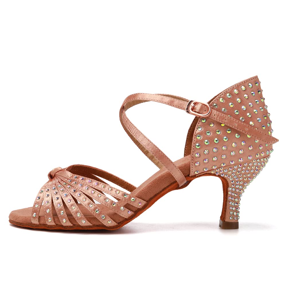 Sparkling Rhinestone Ballroom Dance Shoes for Women - Latin Salsa Practice & Performance Shoes with Comfortable Fit | Perfect for Competitions, Weddings & Dance Classes (Style CT459)