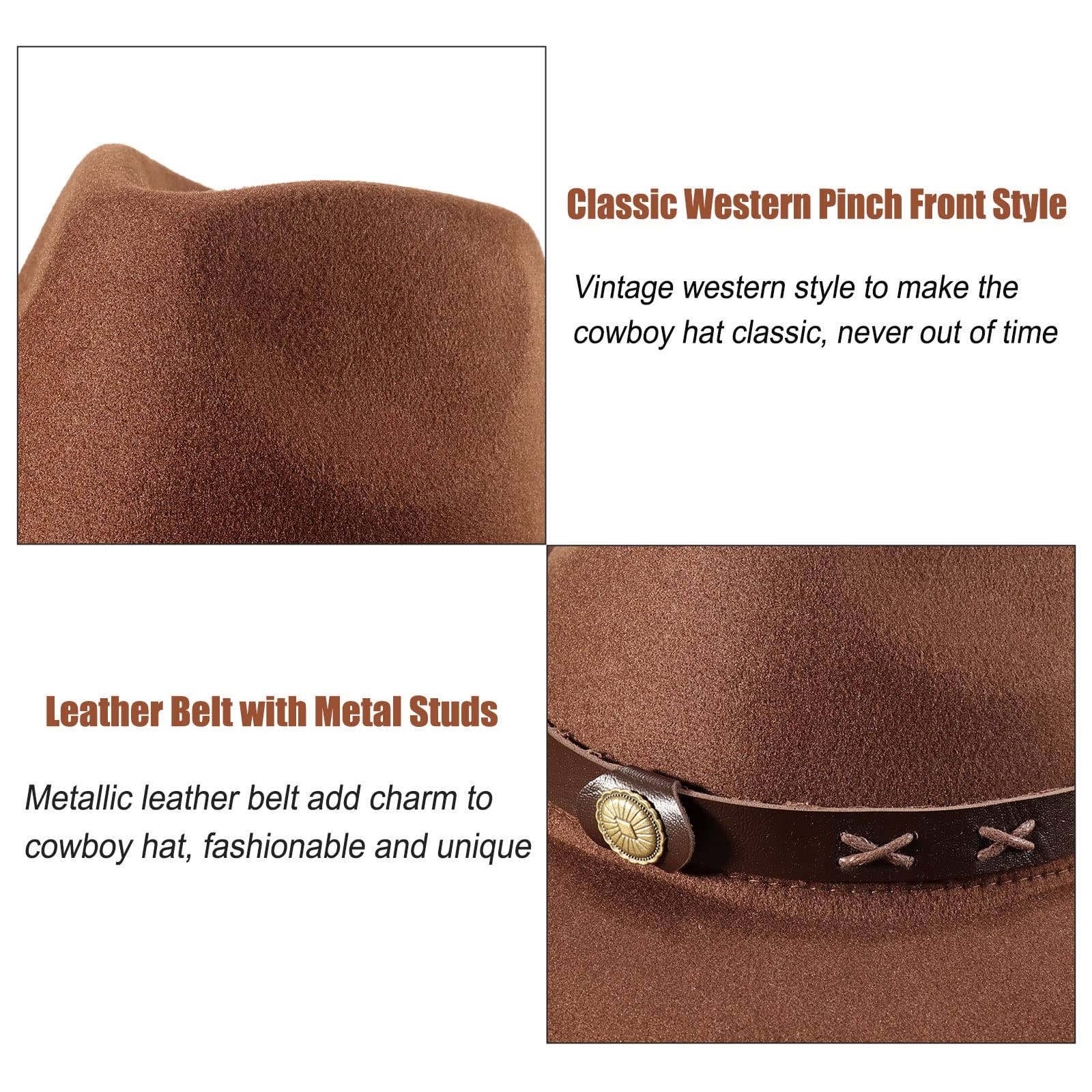 Geebuzz Classic Western Cowboy Cowgirl Hat for Men & Women - Wide Brim Pinch Front Design with Adjustable Belt - Perfect for Rodeo, Country Music Festivals & Outdoor Adventures
