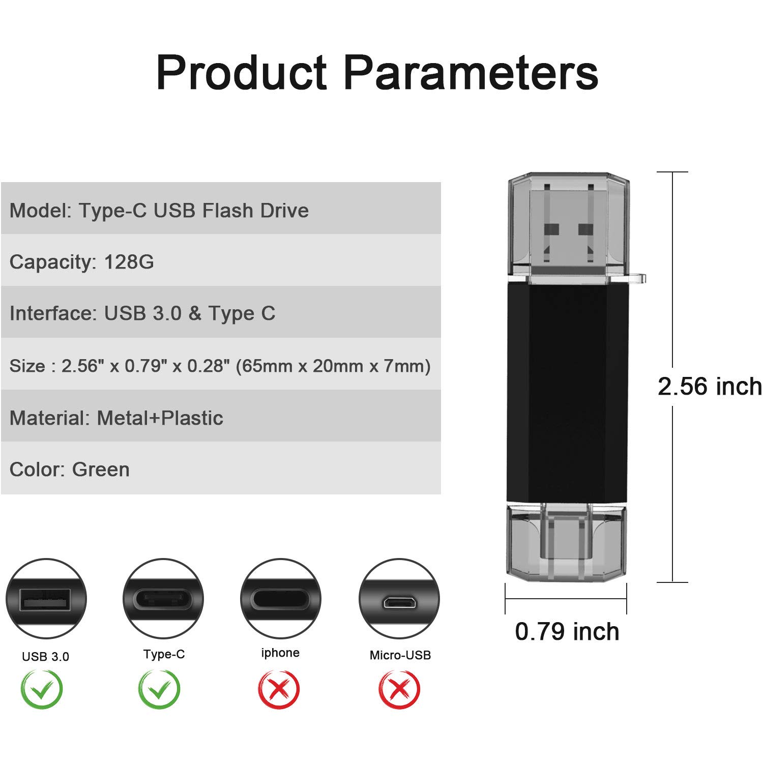 KOOTION 128GB USB C Flash Drive - High Speed 90MB/s for Samsung/Huawei - Travel & Work Storage
