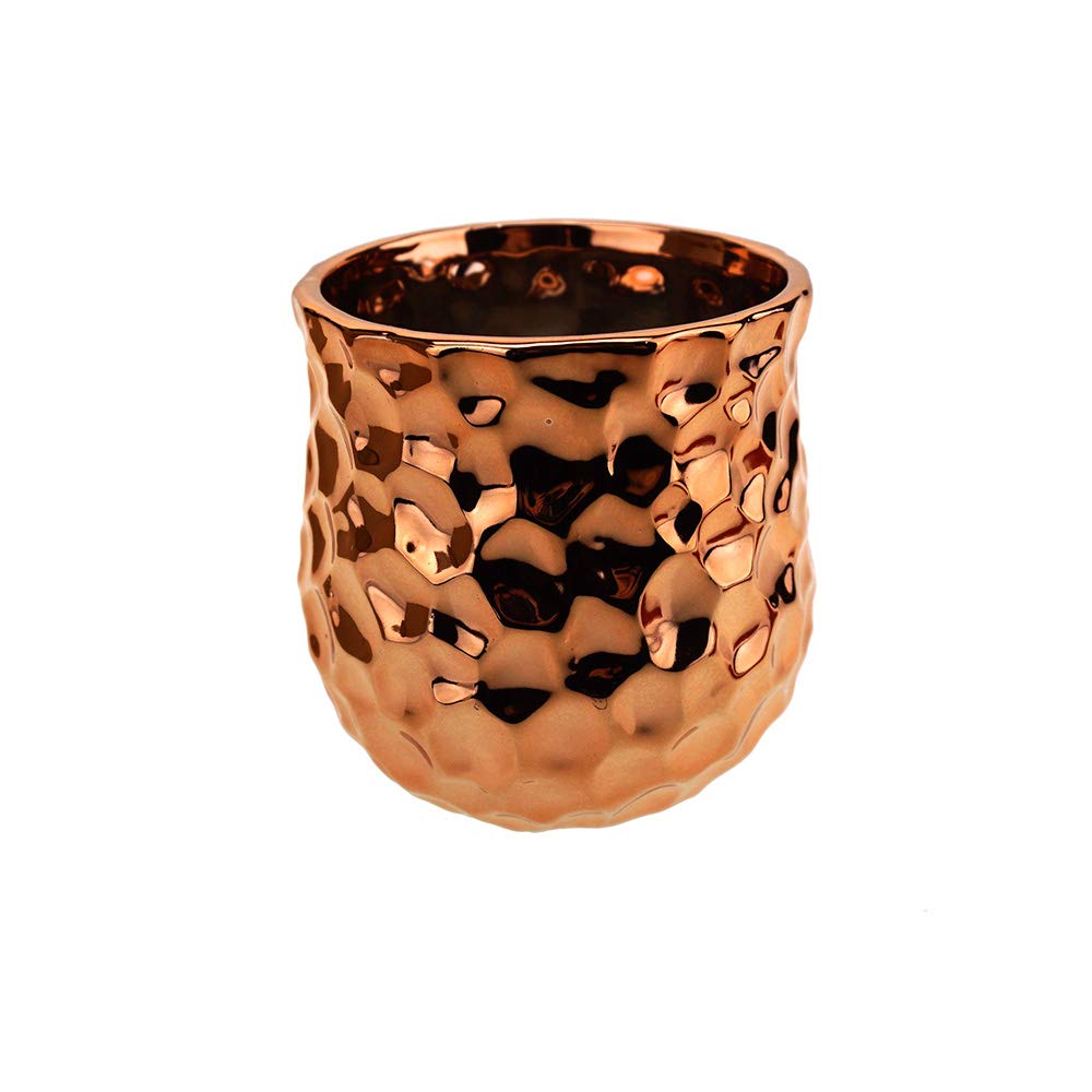 Homeford Hammer Textured Ceramic Pot - Rose Gold Planter 4.25 Inch - Modern Flower Pot for Indoor Plants, Succulents & Home Decor