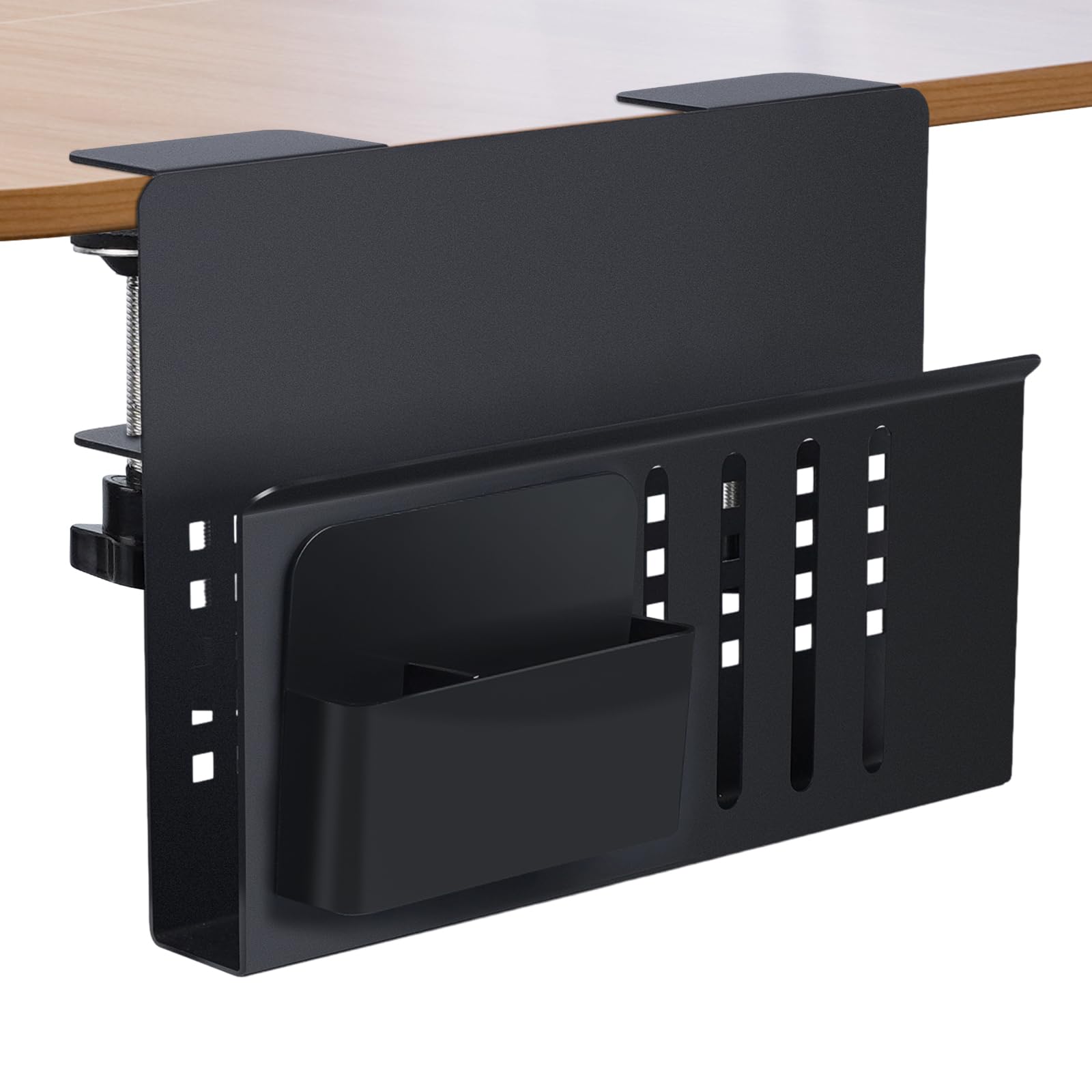 Steel Hanging Storage Tray for Desk - No Drill Cable Management Organizer with Heat Dissipation Holes | Perfect as Laptop Stand, Book/Document Holder & Pen Organizer for Home Office & Workspace