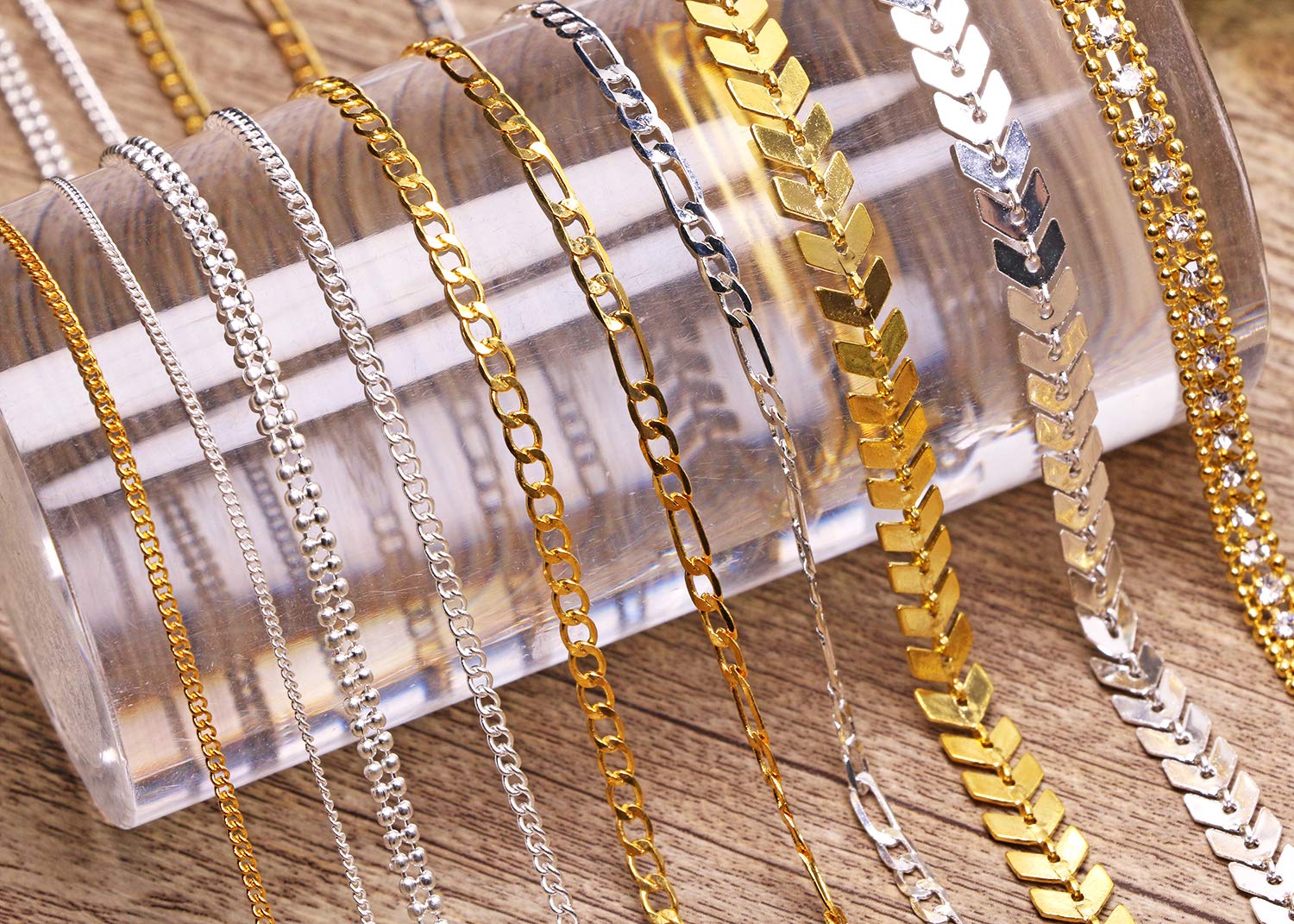 Tupalizy 10 Strips Metallic 3D Nail Chains - Gold & Silver Nail Art Beads, Rhinestones, Charms for DIY Nail Decoration | Perfect for Nail Salon, Party, Wedding, and Festival Nail Designs