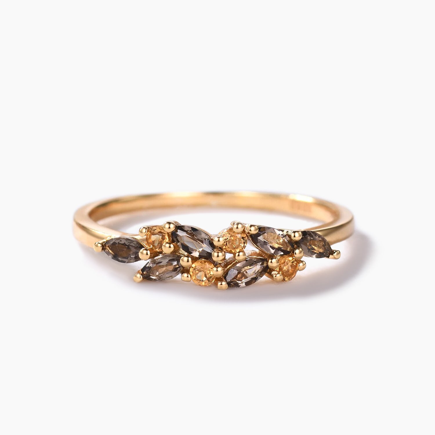 Vintage Smoky Quartz Citrine Wedding Band - Brown Gemstone Yellow Gold Ring for Women - Perfect for Engagement, Anniversary & Special Occasions