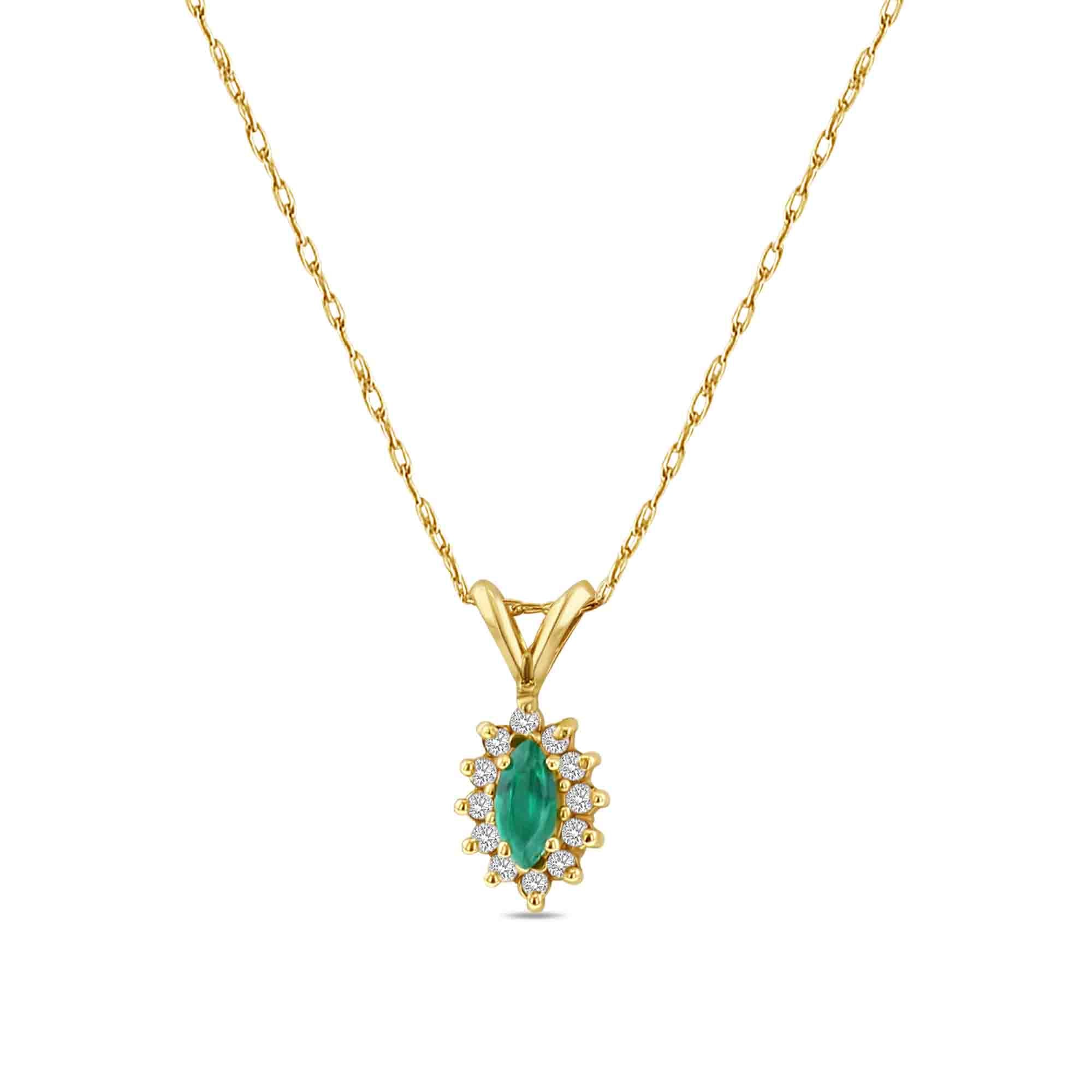 Exquisite Marquise Emerald & Diamond Halo Pendant Necklace - 14K Gold Elegant Jewelry for Women - Perfect for Weddings, Anniversaries & Special Occasions