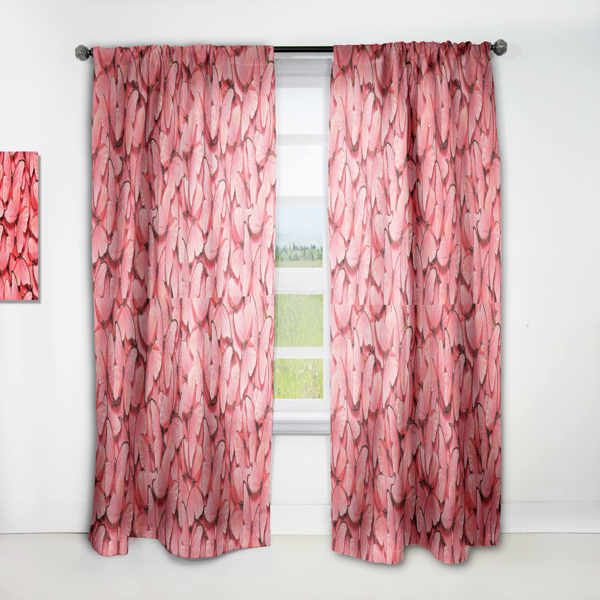 DesignQ Thermal Insulated Coral Pink Butterfly Curtains - Single Panel 52x90 Inches - Elegant Window Treatments for Bedroom & Living Room - Perfect for Home Decor & Light Control