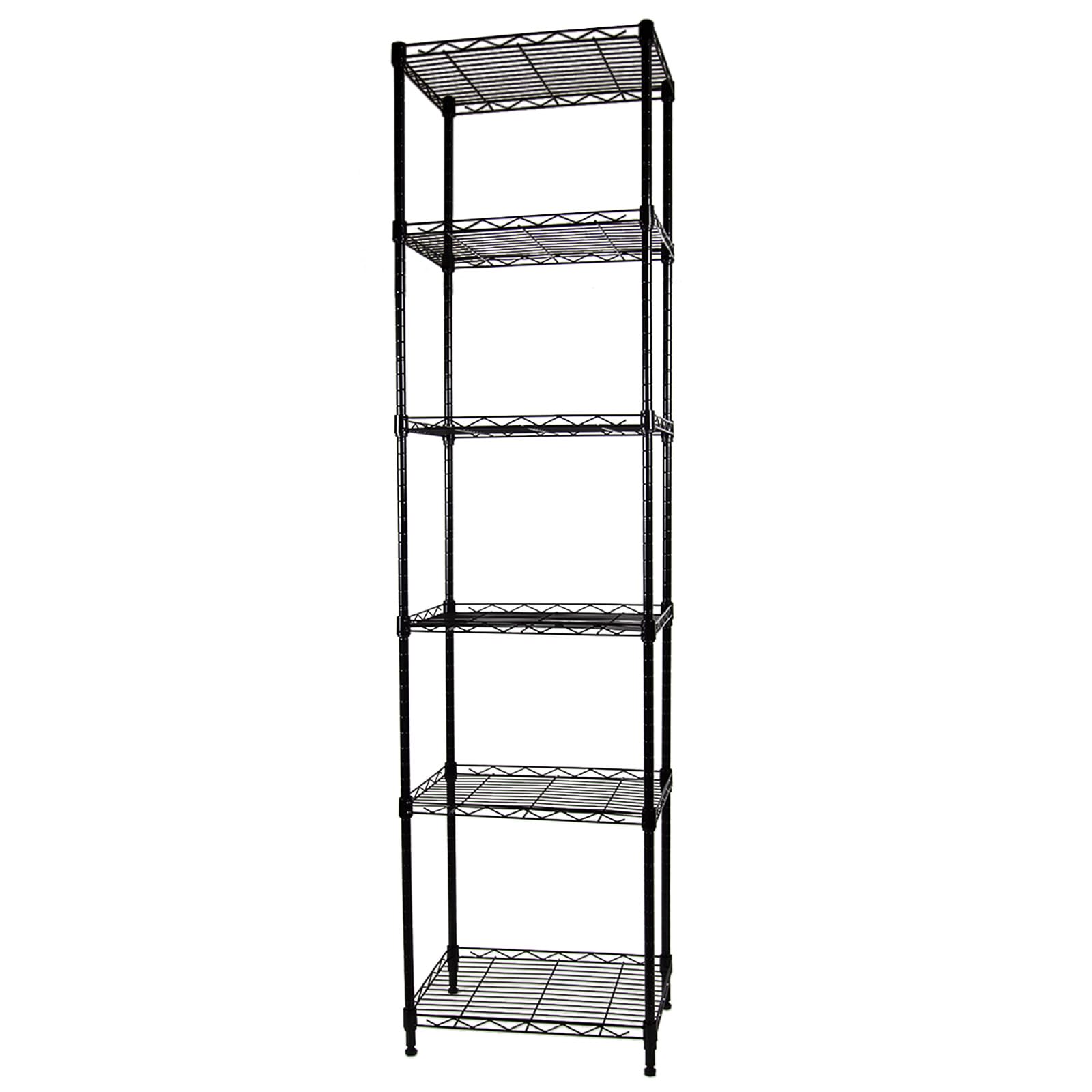 6-Tier Adjustable Metal Wire Shelving Unit - Heavy Duty Storage Rack for Kitchen, Pantry, Laundry, Bathroom & Closet Organization (Black, 16.6